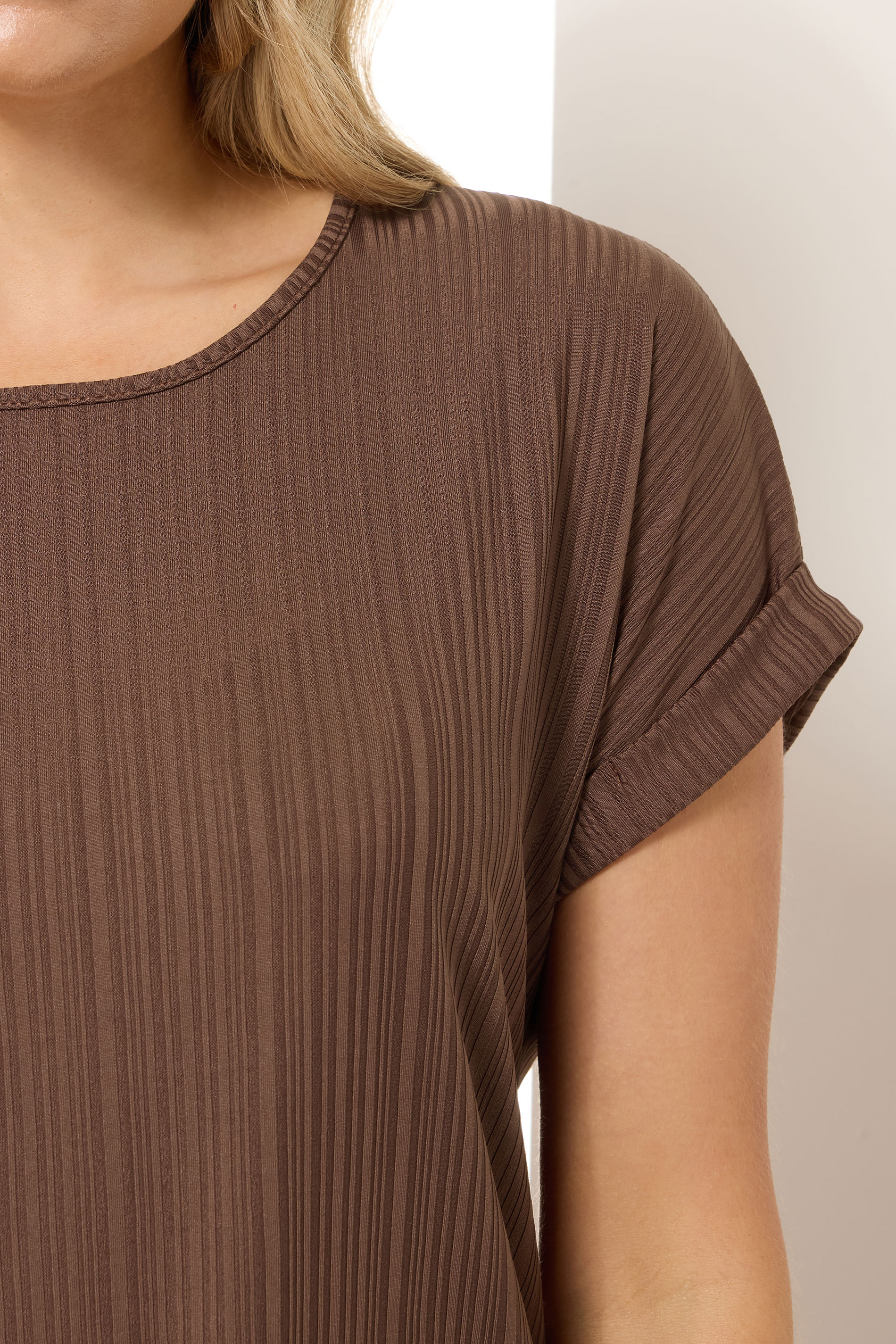 LTS Tall Chocolate Brown Textured Grown On Sleeve Top | Long Tall Sally 5