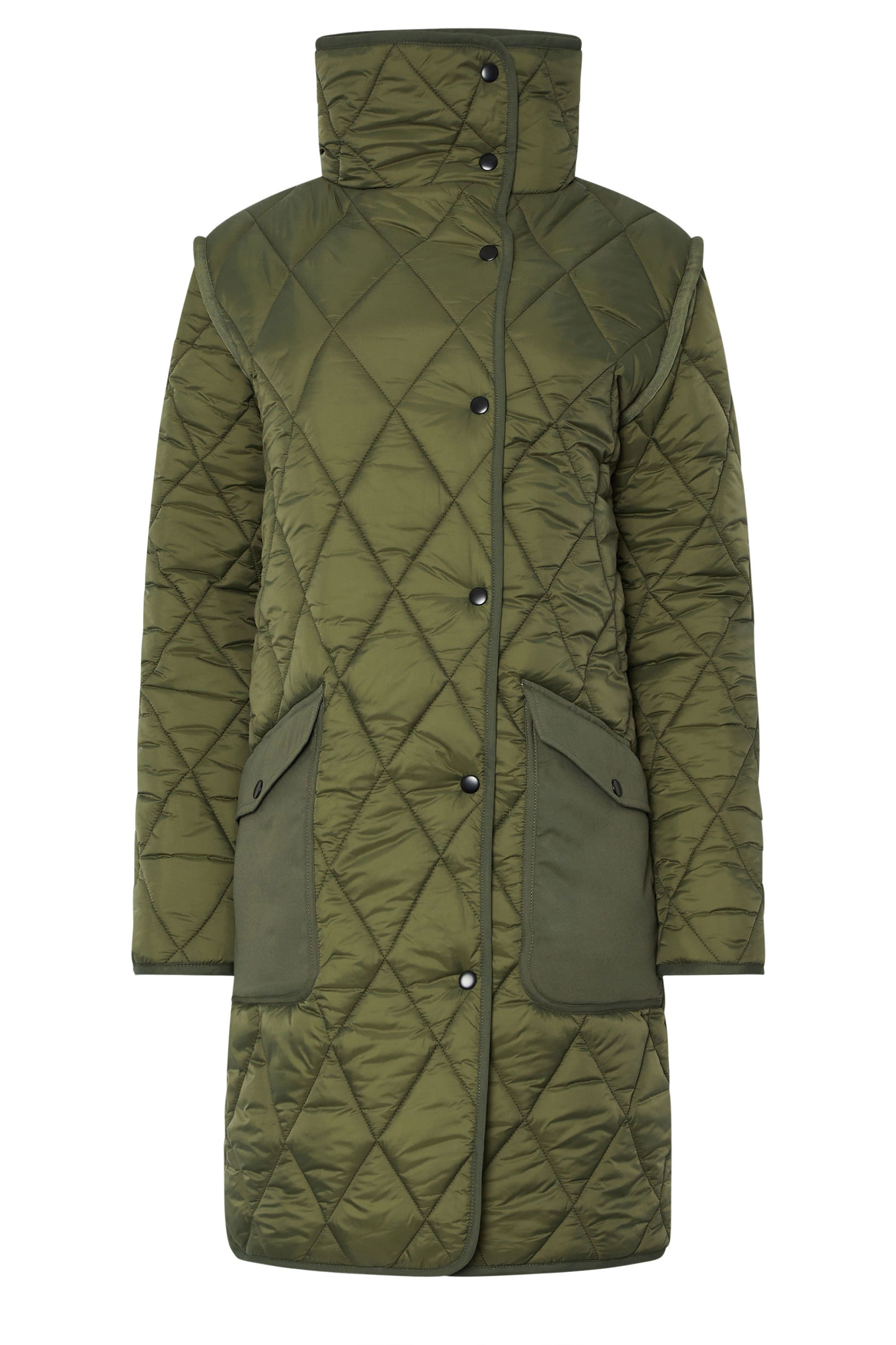 LTS Tall Khaki Green Funnel Neck Quilted Coat | Long Tall Sally 6