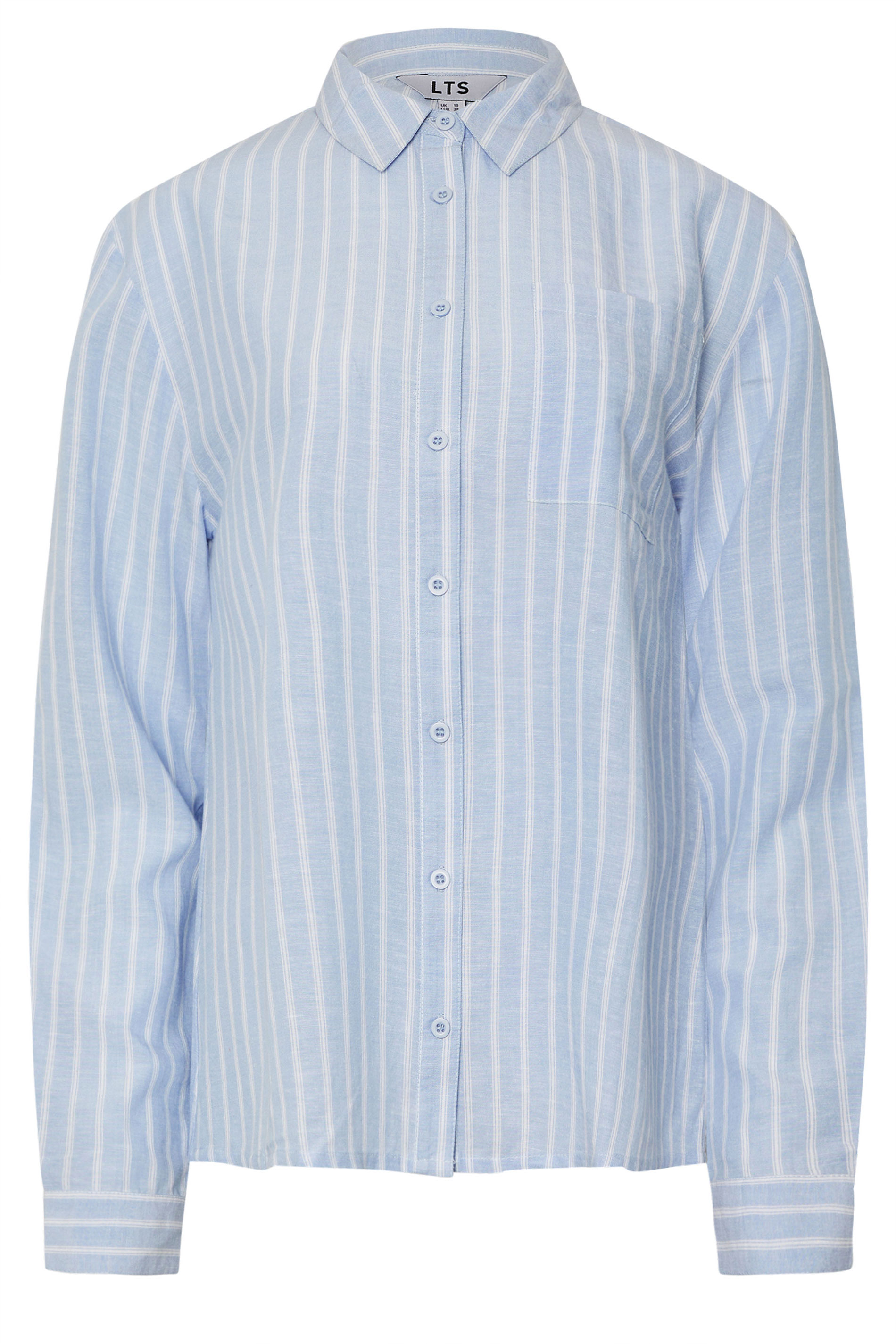 LTS Tall Blue Linen Striped Long Sleeve Shirt | Long Tall Sally 6