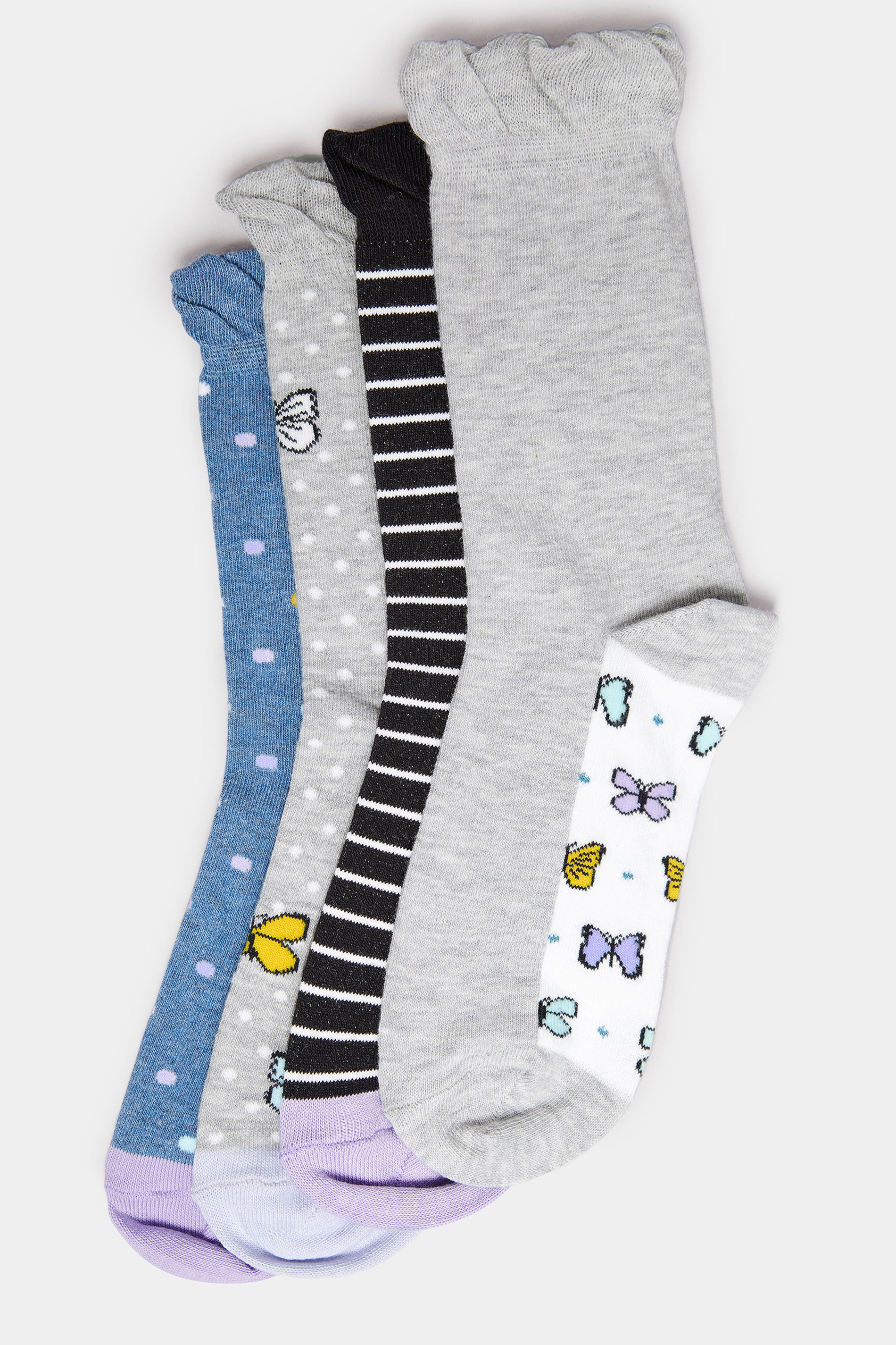 4 PACK Grey Butterfly Print Ankle Socks | Yours Clothing 3