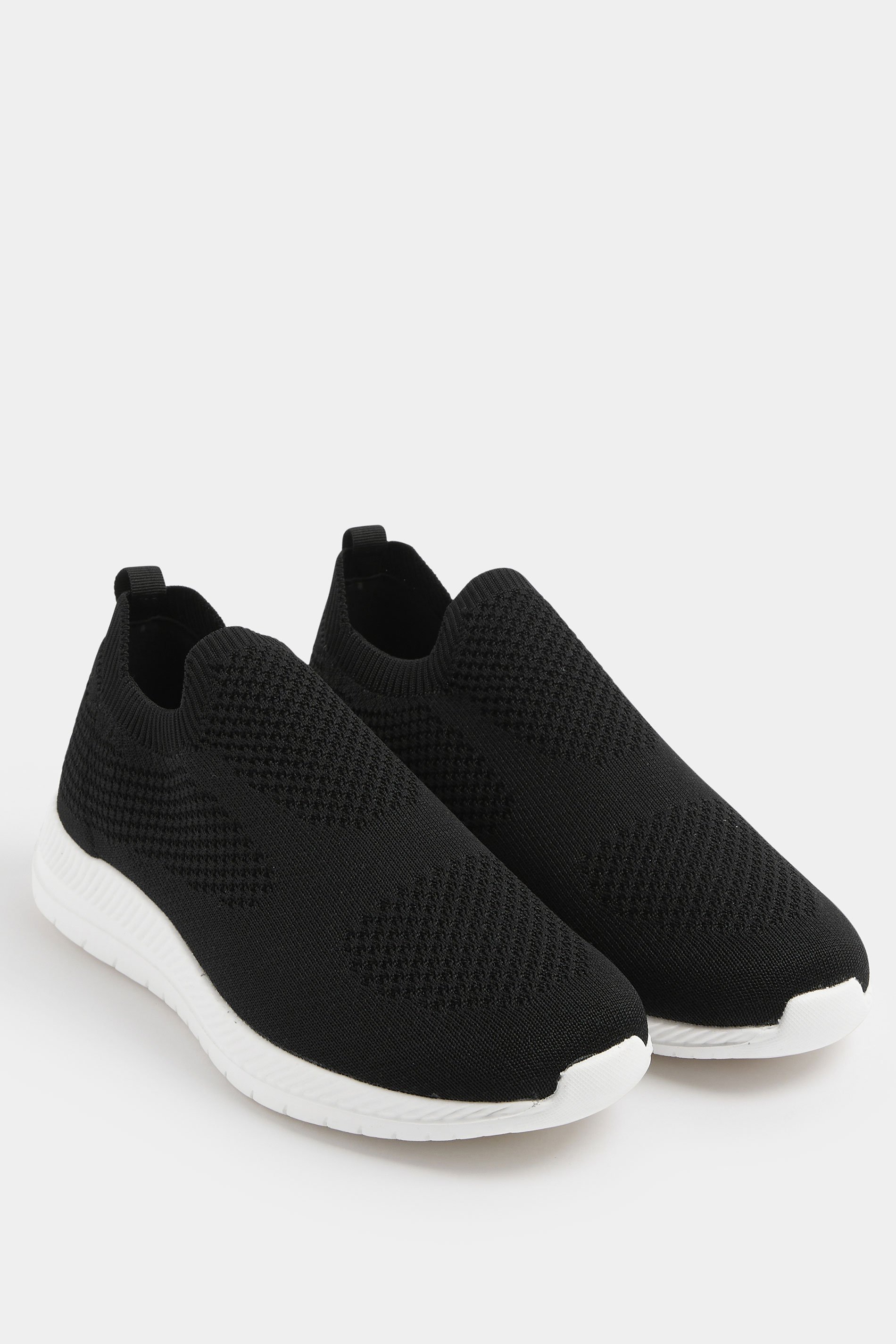 Black Knitted Slip On Trainers In Wide E Fit | Yours Clothing 2