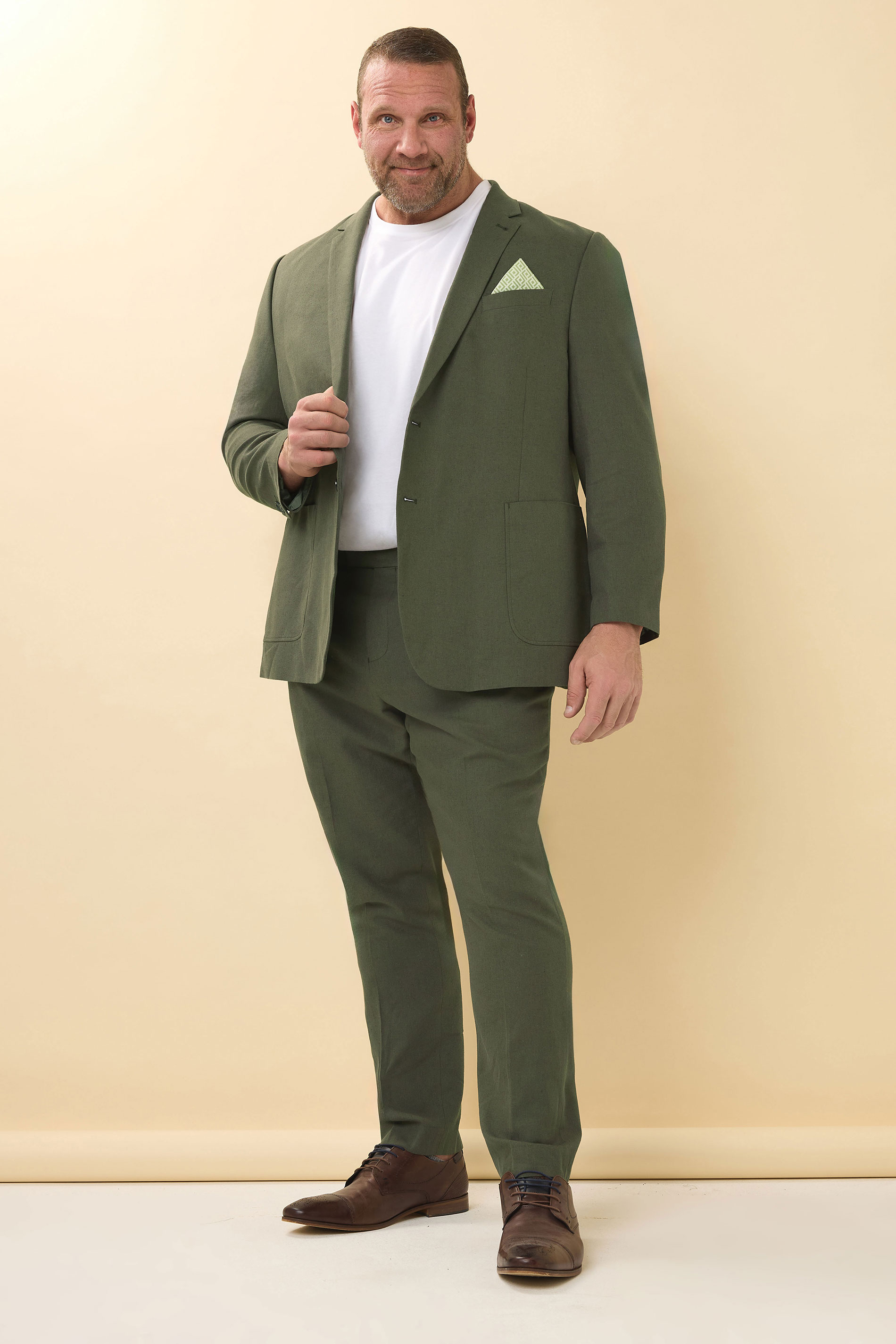 BadRhino Big & Tall Khaki Green Linen Suit Trousers | BadRhino 4