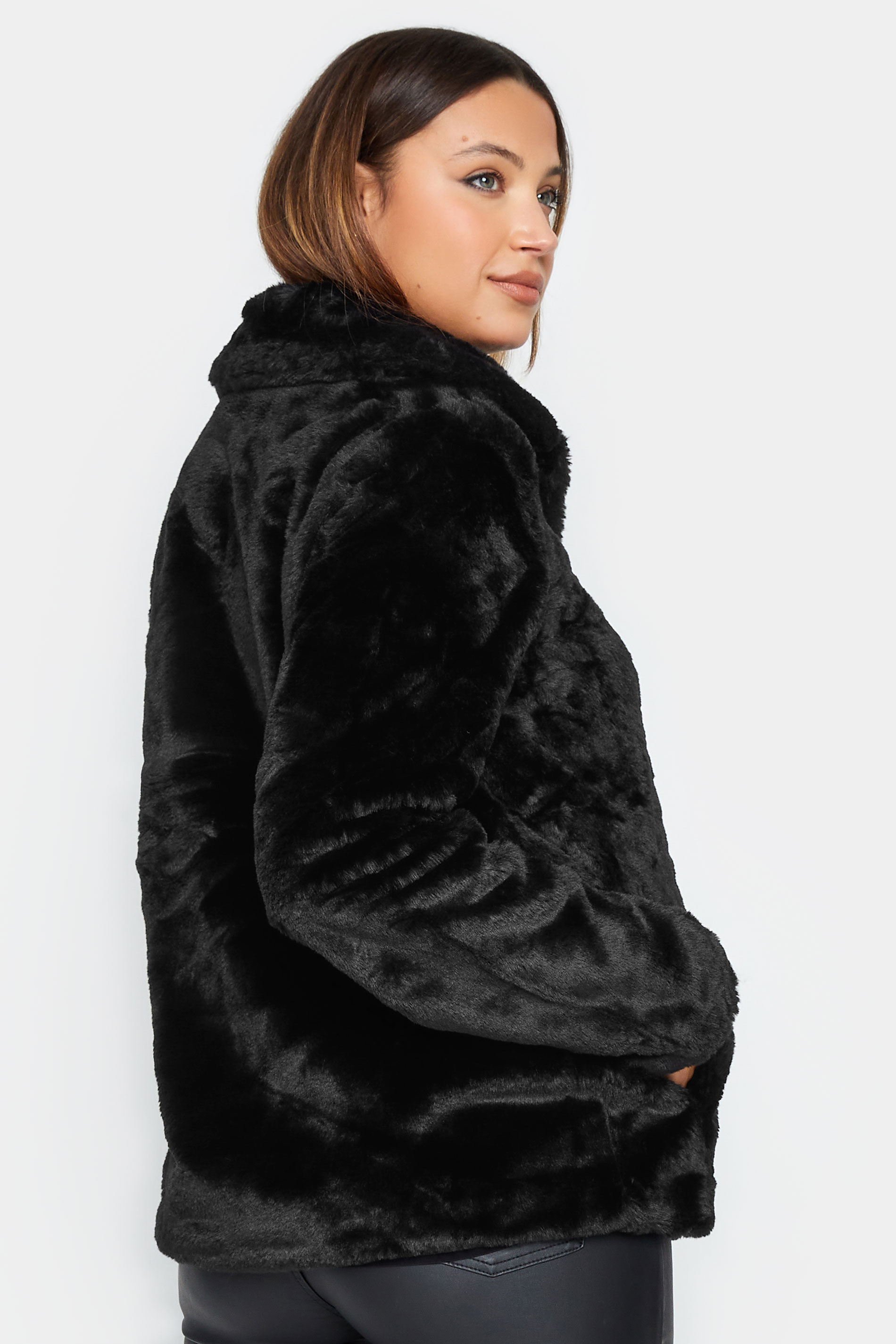 LTS Tall Black Faux Fur Coat | Long Tall Sally 3
