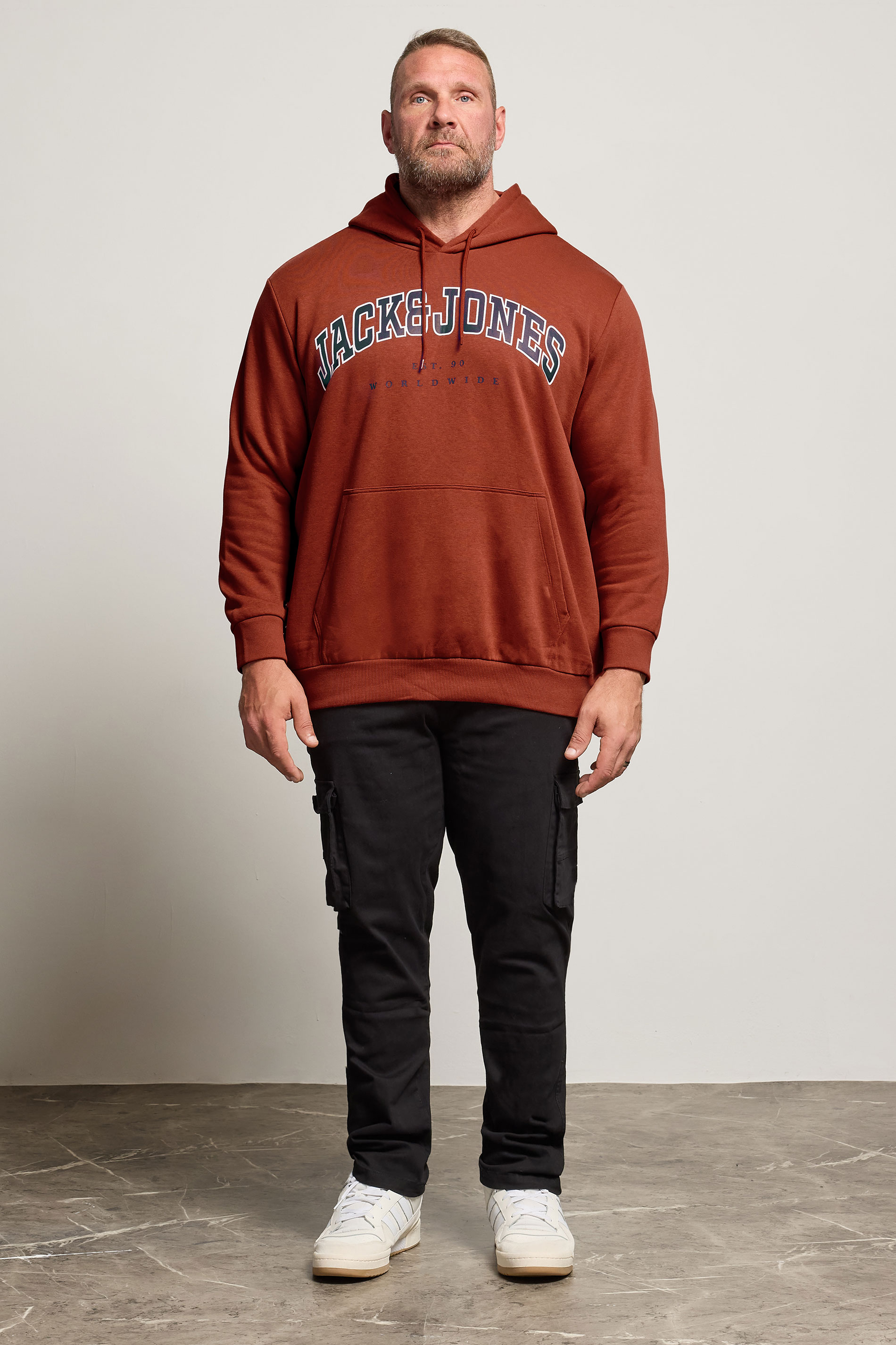 JACK & JONES Big & Tall Henna Red Varsity Hoodie | BadRhino 2