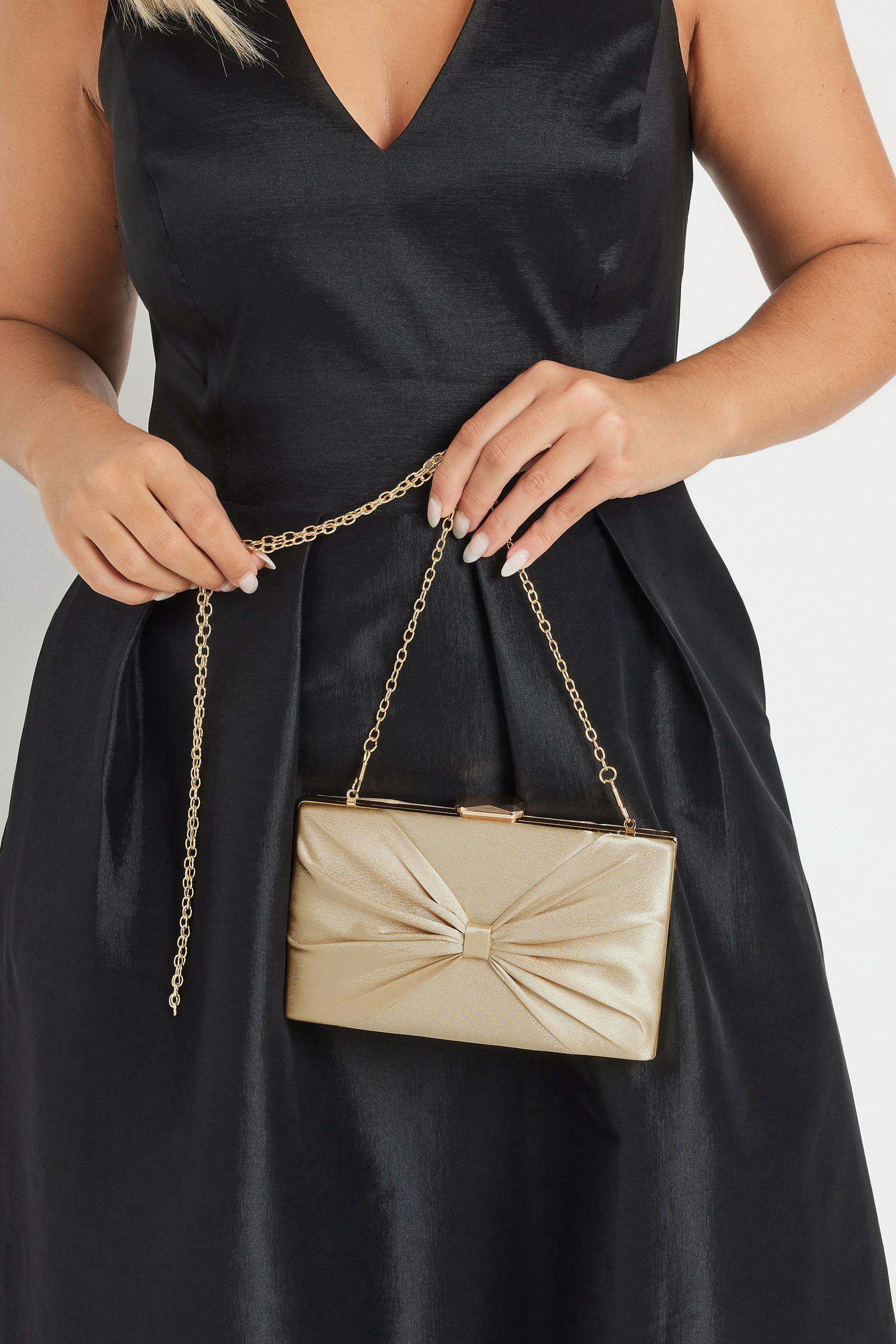 Gold Satin Bow Detail Clutch Bag | Yours Clothing 2