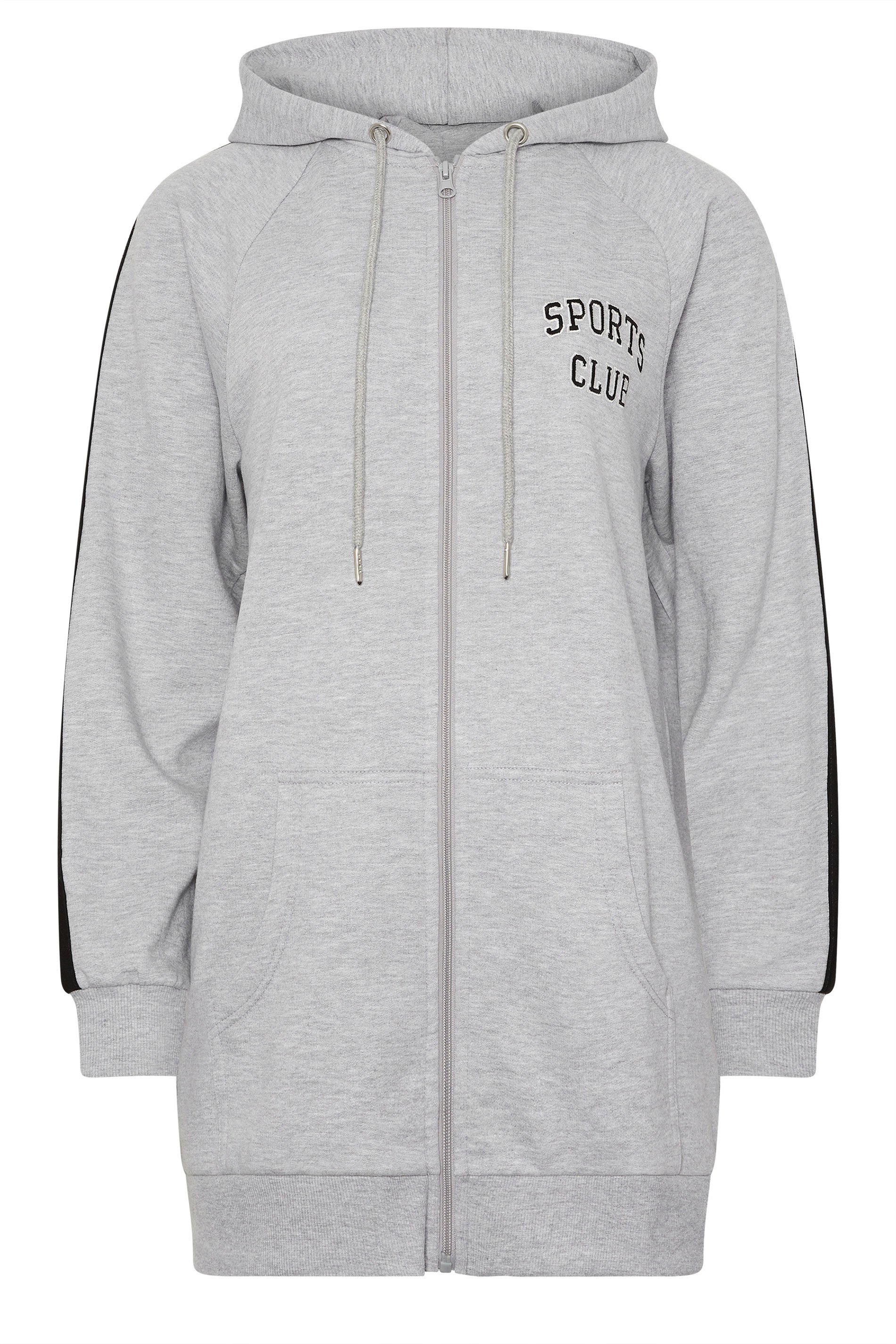 LTS Tall Women's Grey Marl 'Sports Club' Slogan Longline Hoodie | Long Tall Sally 5