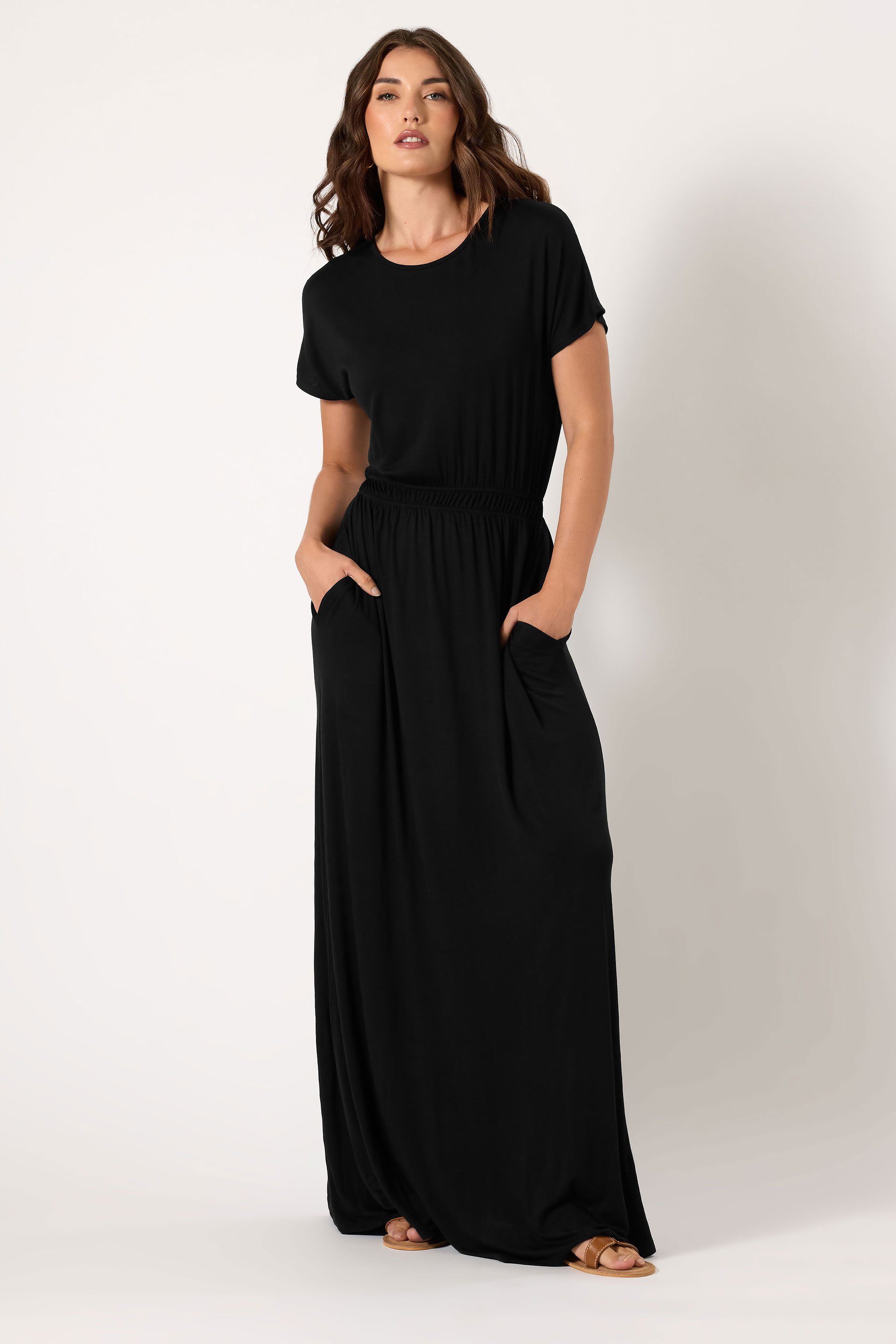 LTS Tall Black Shirred Waist Maxi Dress | Long Tall Sally 1
