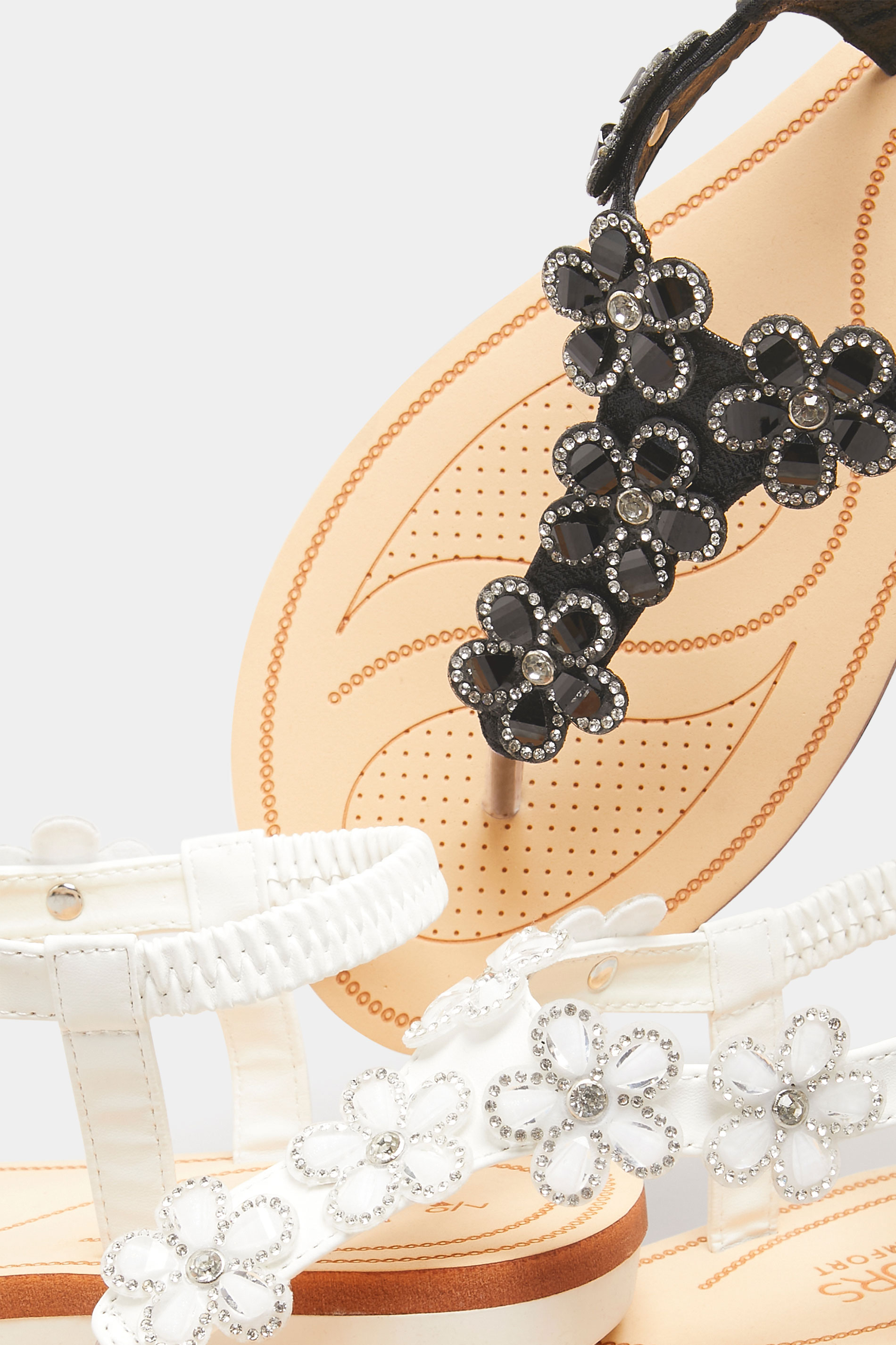 Black Shimmer Diamante Flower Sandals In Wide E Fit & Extra Wide Fit | Yours Clothing 6