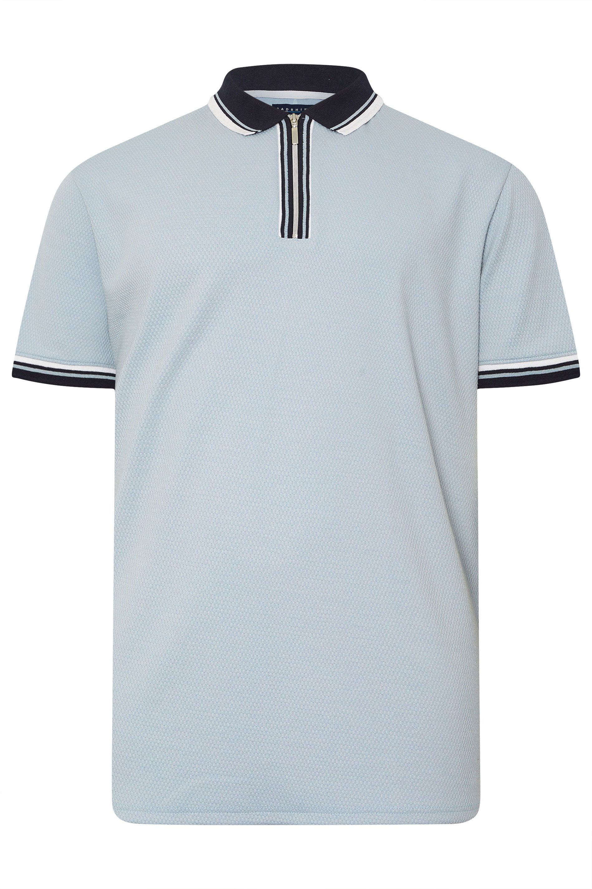 BadRhino Big & Tall Light Blue Seersucker Textured Zip Polo Shirt | BadRhino 6