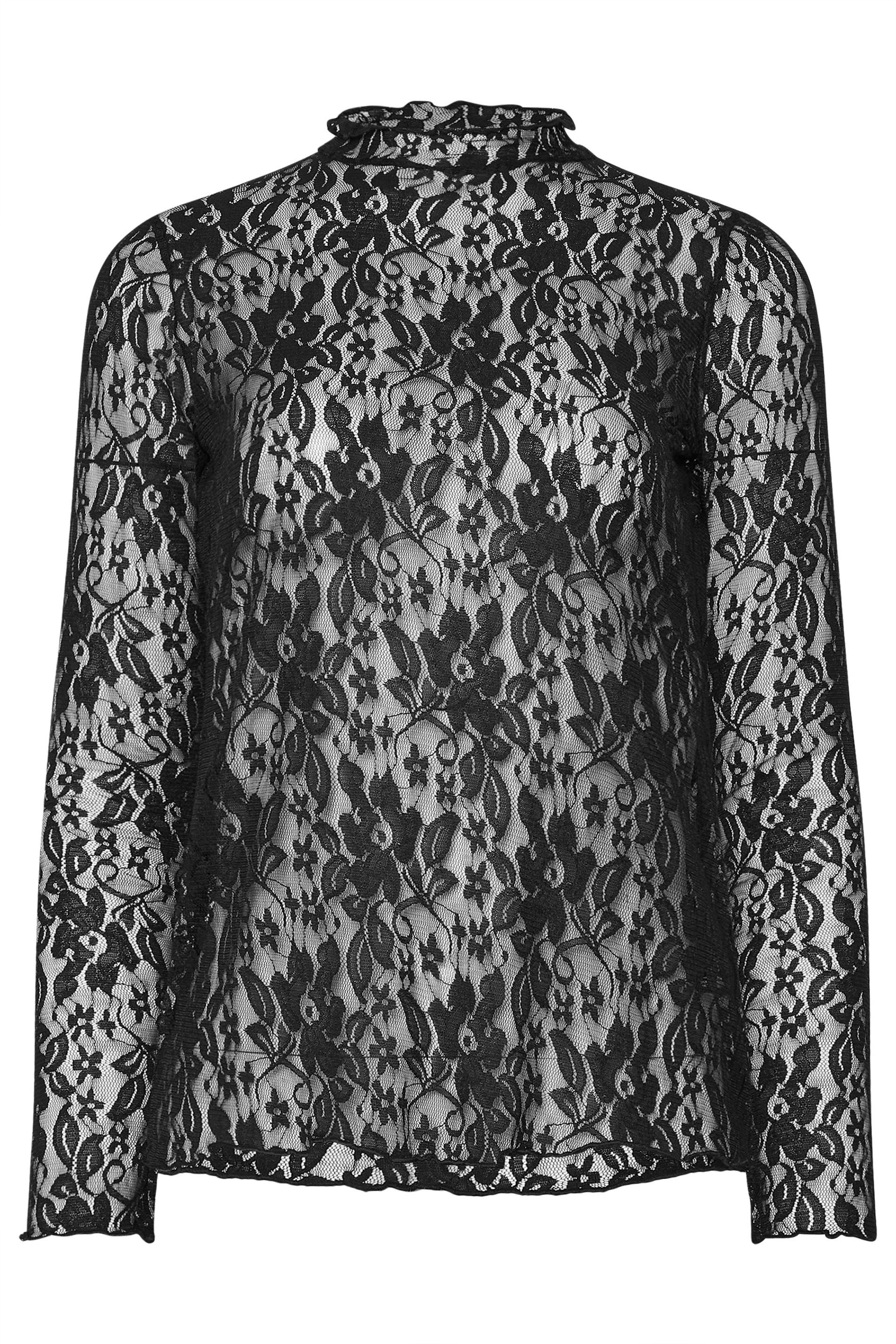LTS Tall Black Floral High Neck Lace Top | Long Tall Sally 5