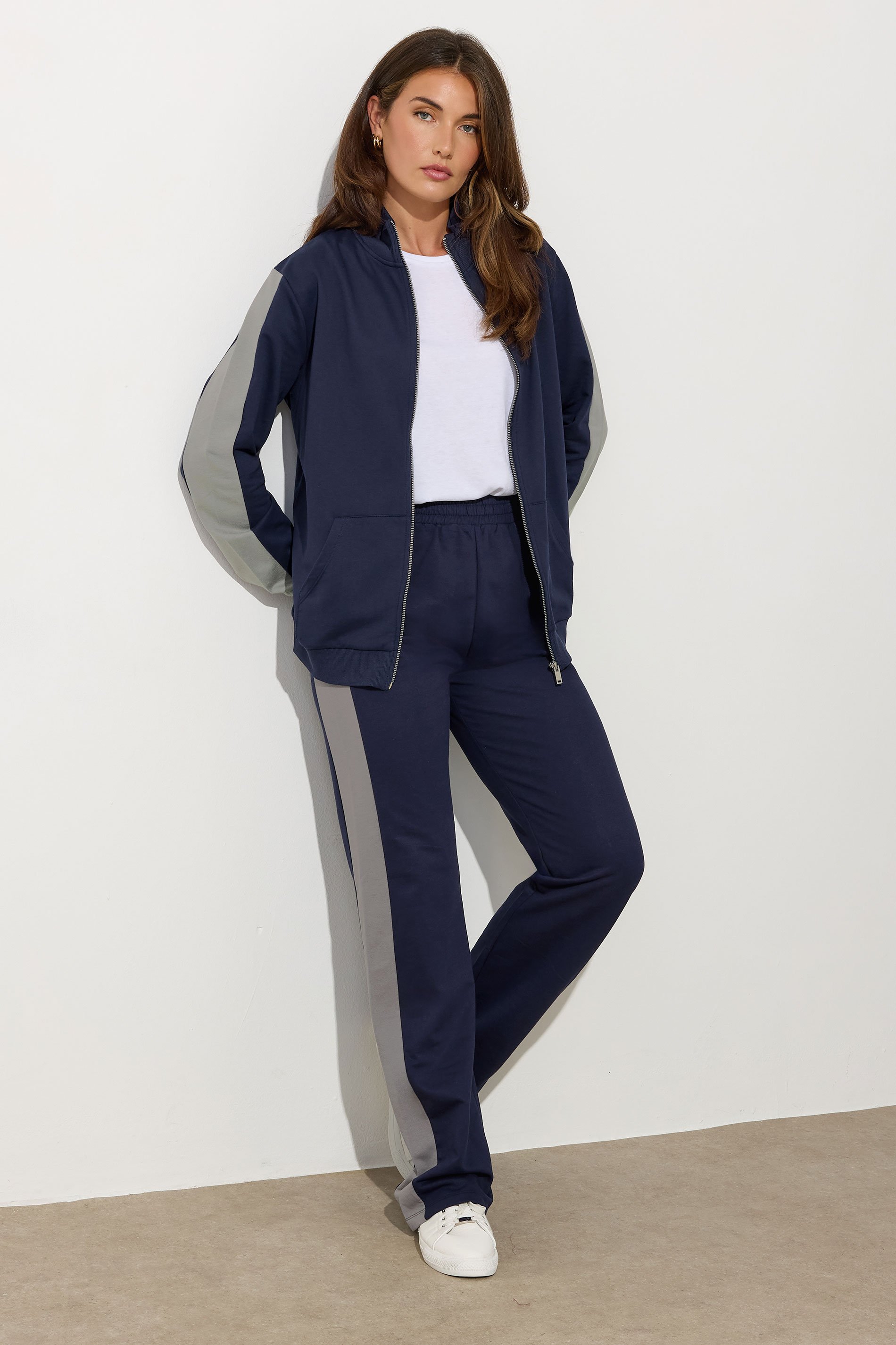 LTS Tall Navy Blue Side Stripe Funnel Zip Sweatshirt | Long Tall Sally 3