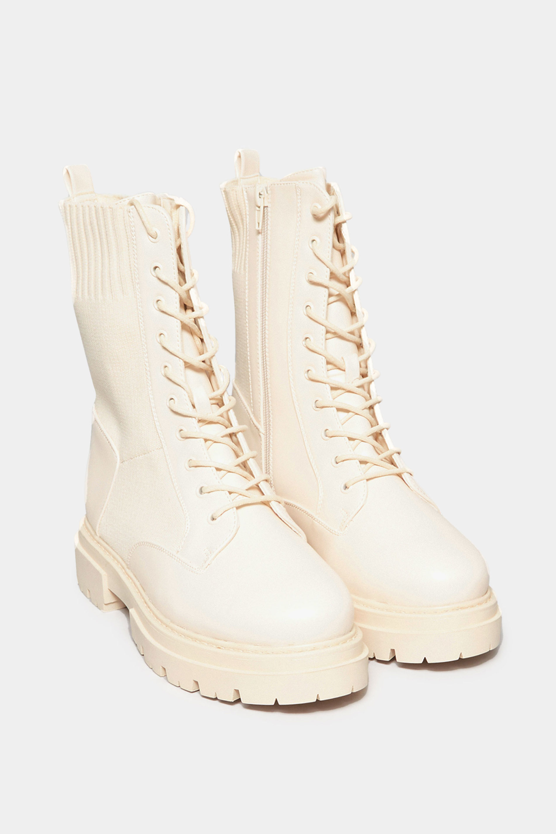 LIMITED COLLECTION Cream Sock Lace Up Boots In Wide E Fit & Extra Wide EEE Fit | Yours Clothing 2