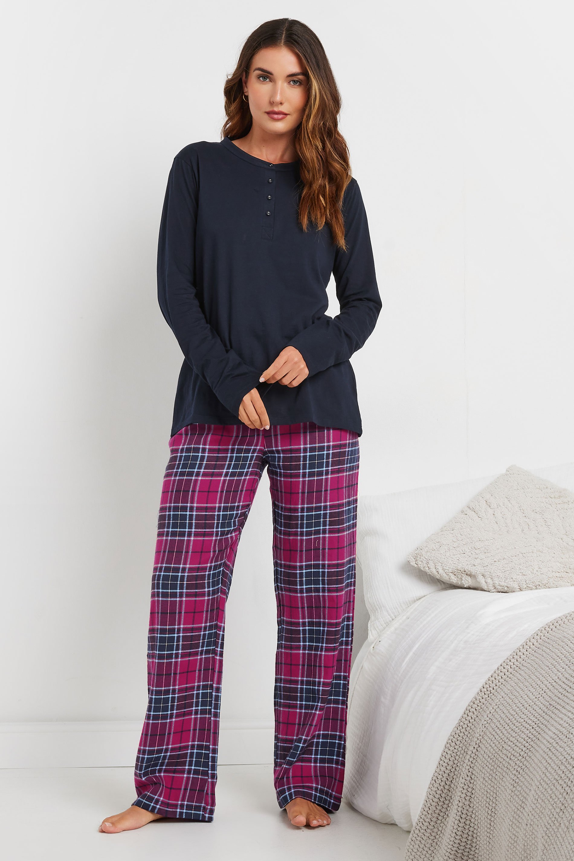 LTS Tall Womens Navy Blue Cotton Pyjama Top | Long Tall Sally  2
