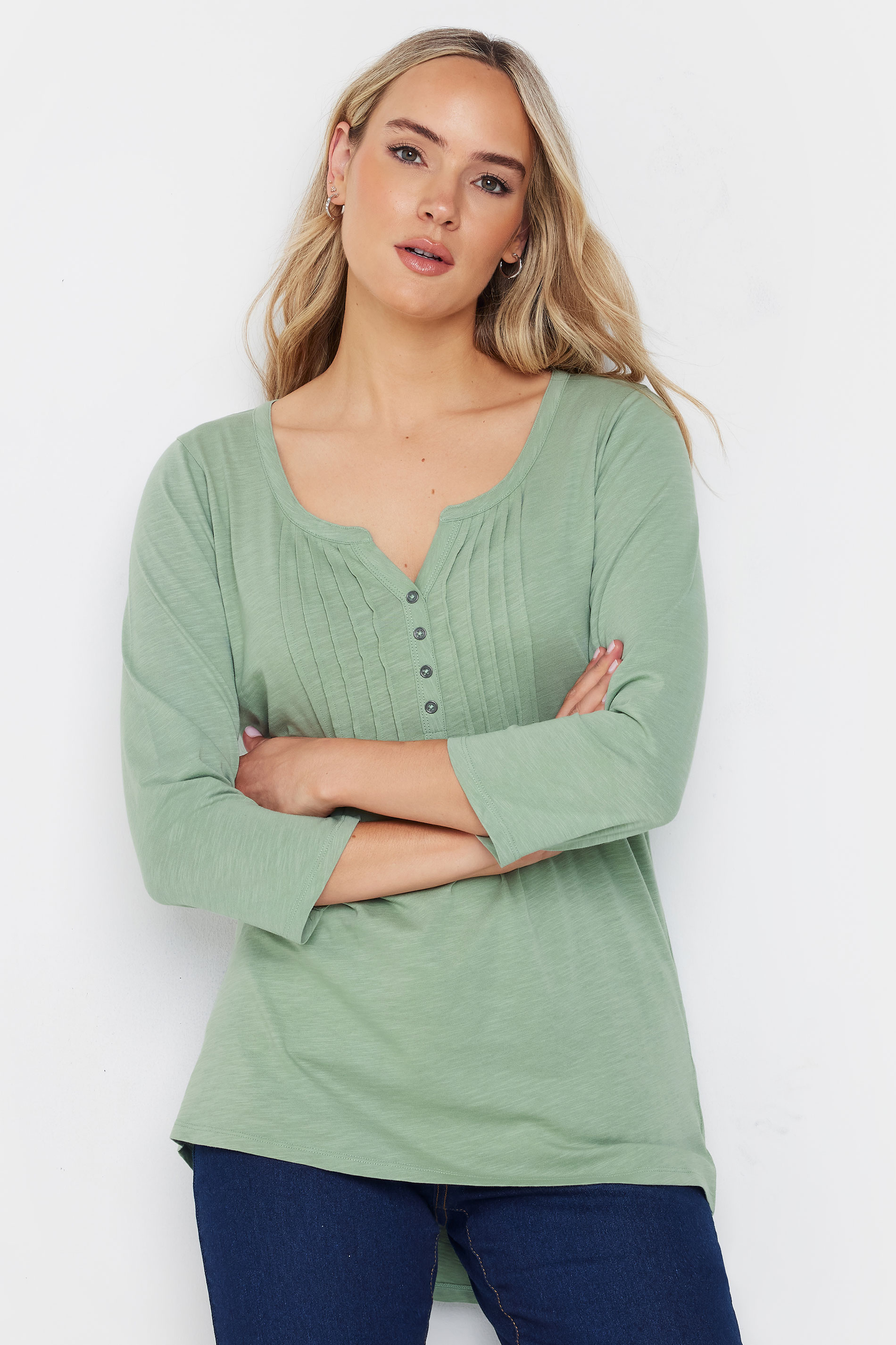 LTS 2 PACK Tall Sage Green & Navy Blue Cotton Henley Tops | Long Tall Sally 2