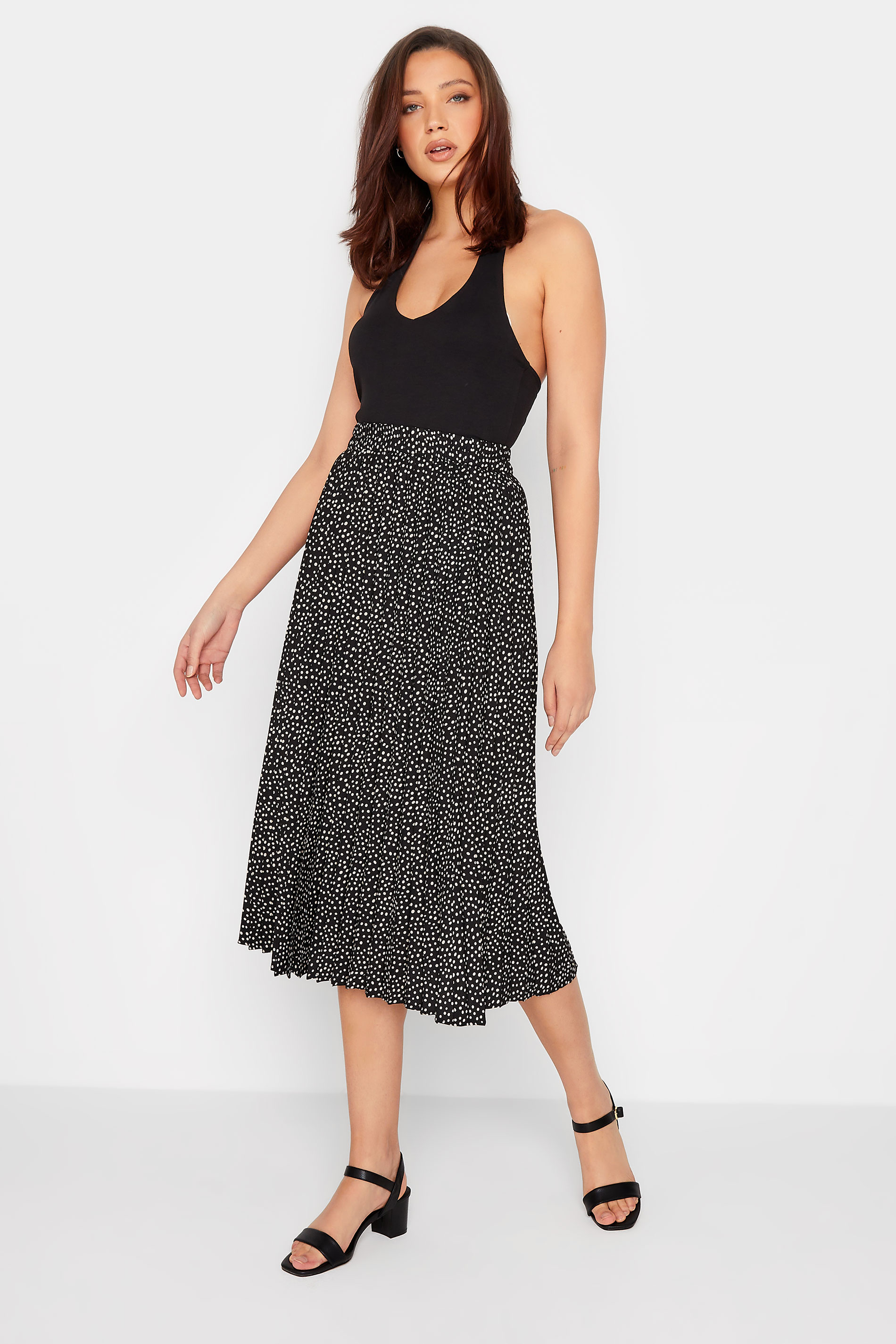 LTS Tall Women's Black Polka Dot Print Pleated Midi Skirt | Long Tall Sally 2