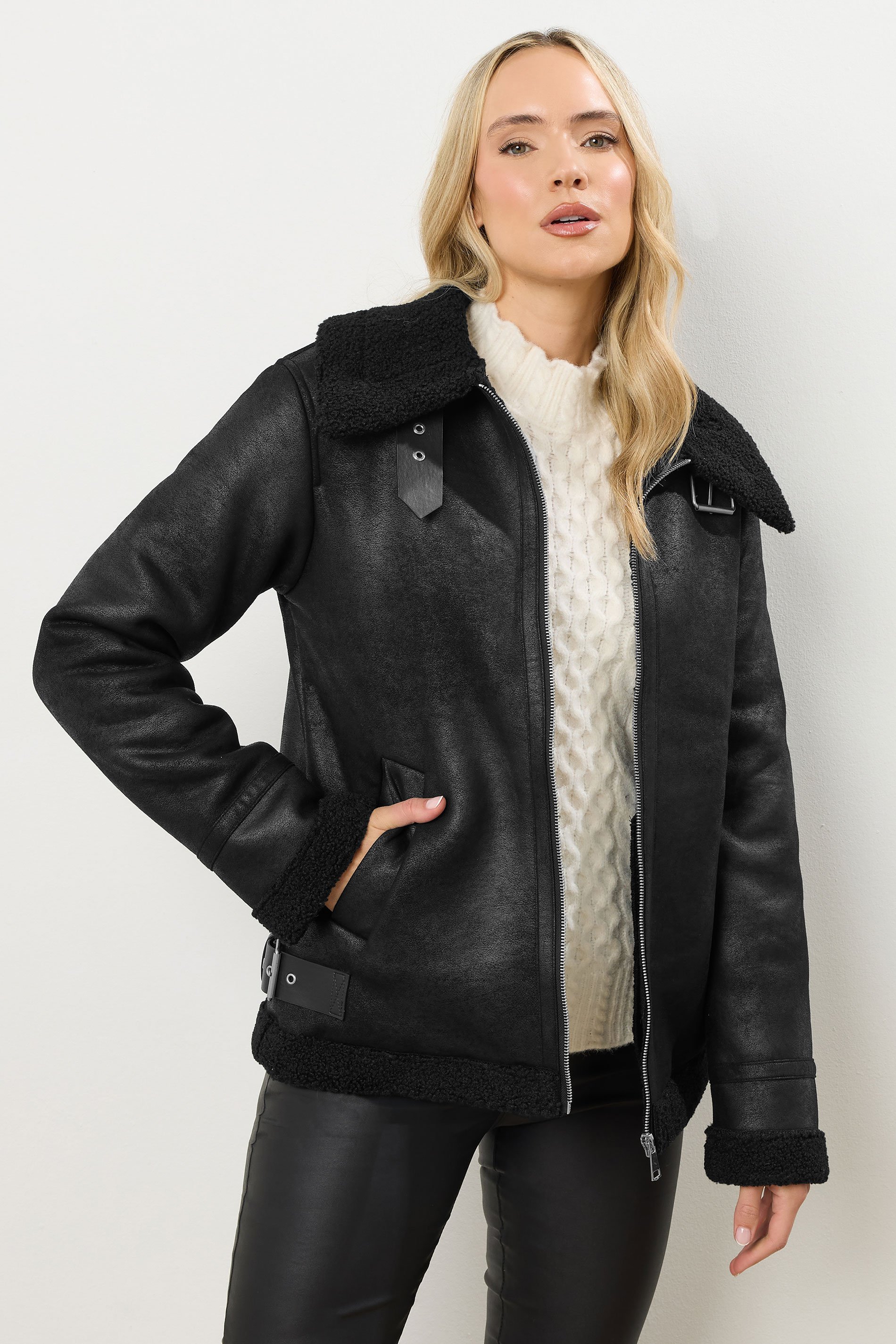 LTS Tall Black Aviator Taped Seam Jacket | Long Tall Sally 1