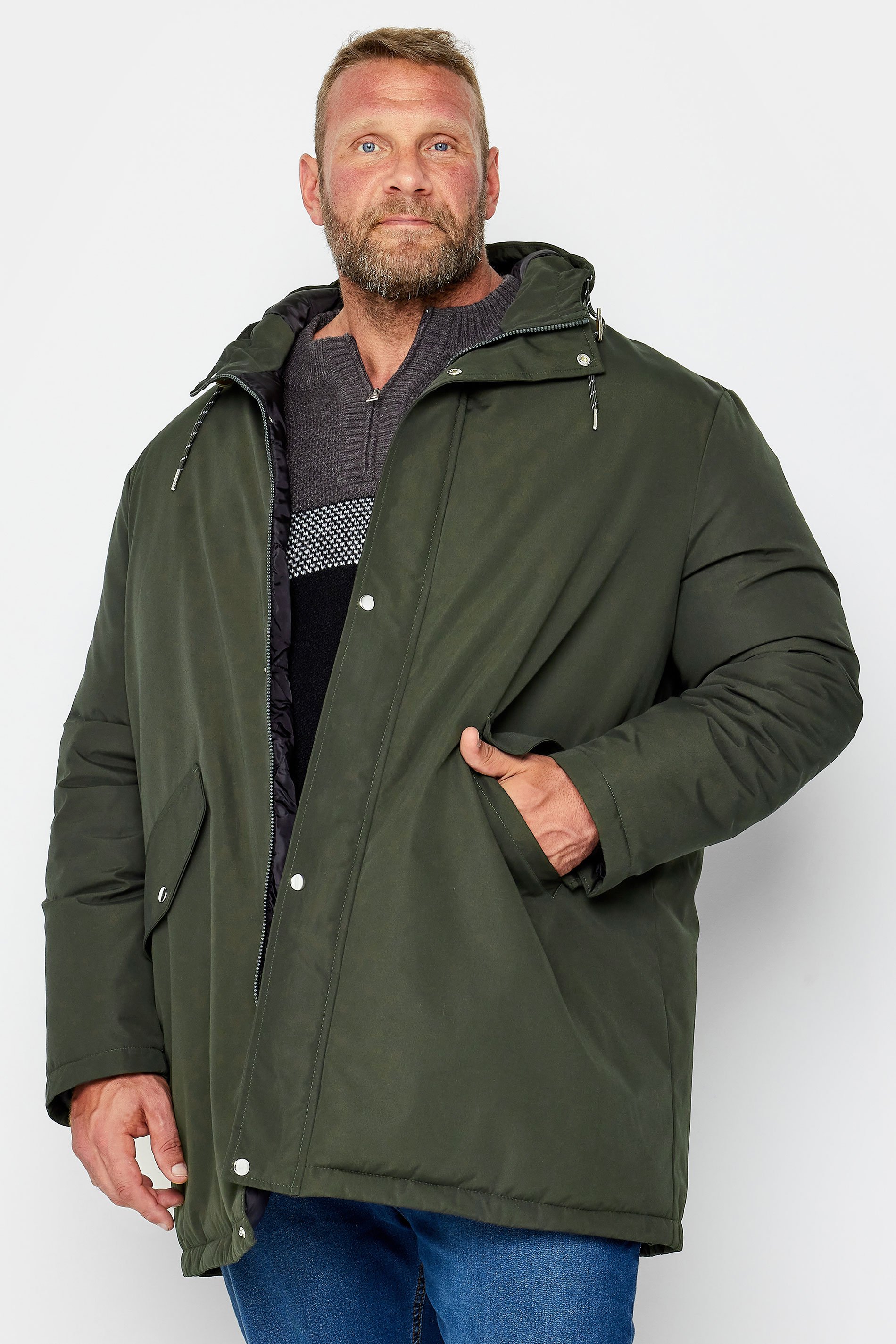 BadRhino Big & Tall Khaki Green Long Hooded Parka | BadRhino 2