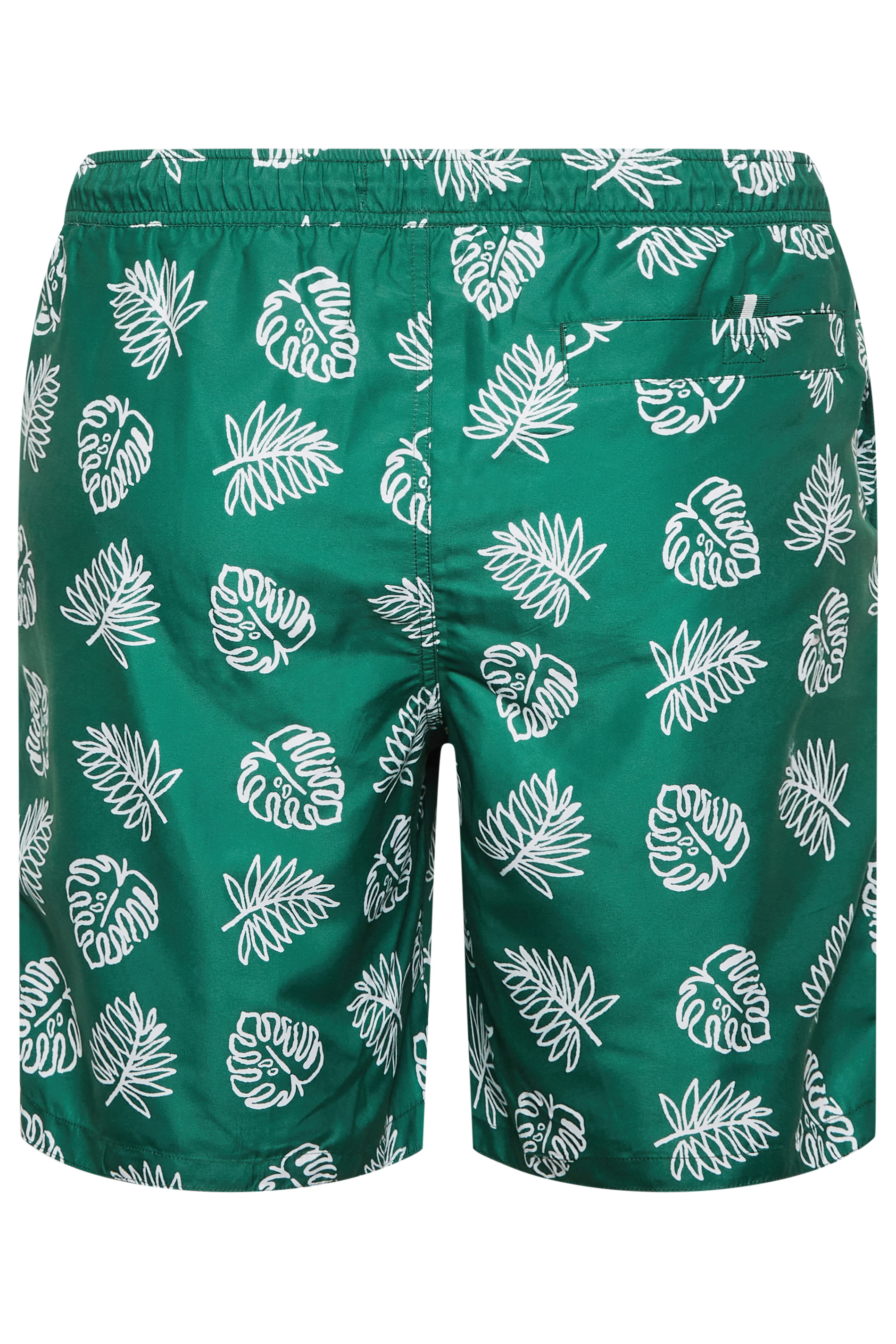 BadRhino Big & Tall Dark Green Leaf Print Swim Shorts | BadRhino 5