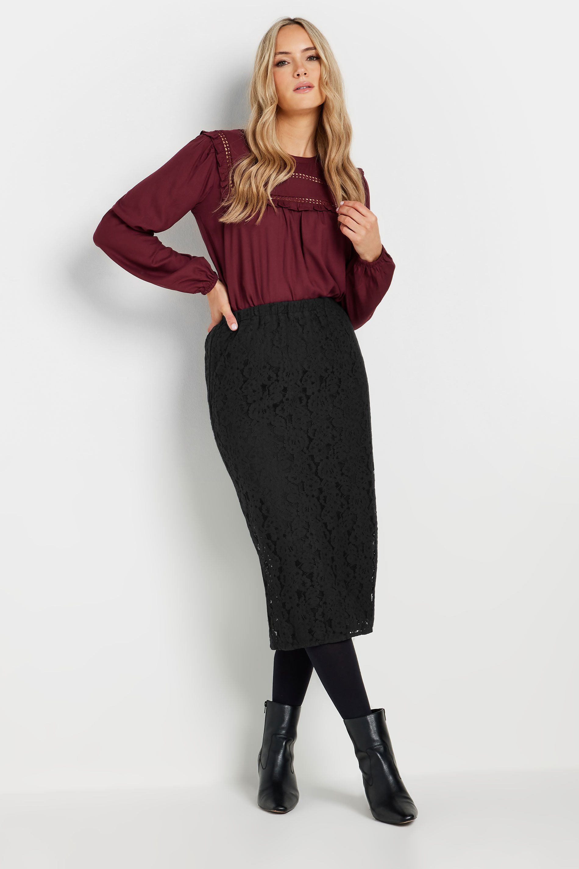 LTS Tall Black Lace Pencil Midi Skirt | Long Tall Sally 1