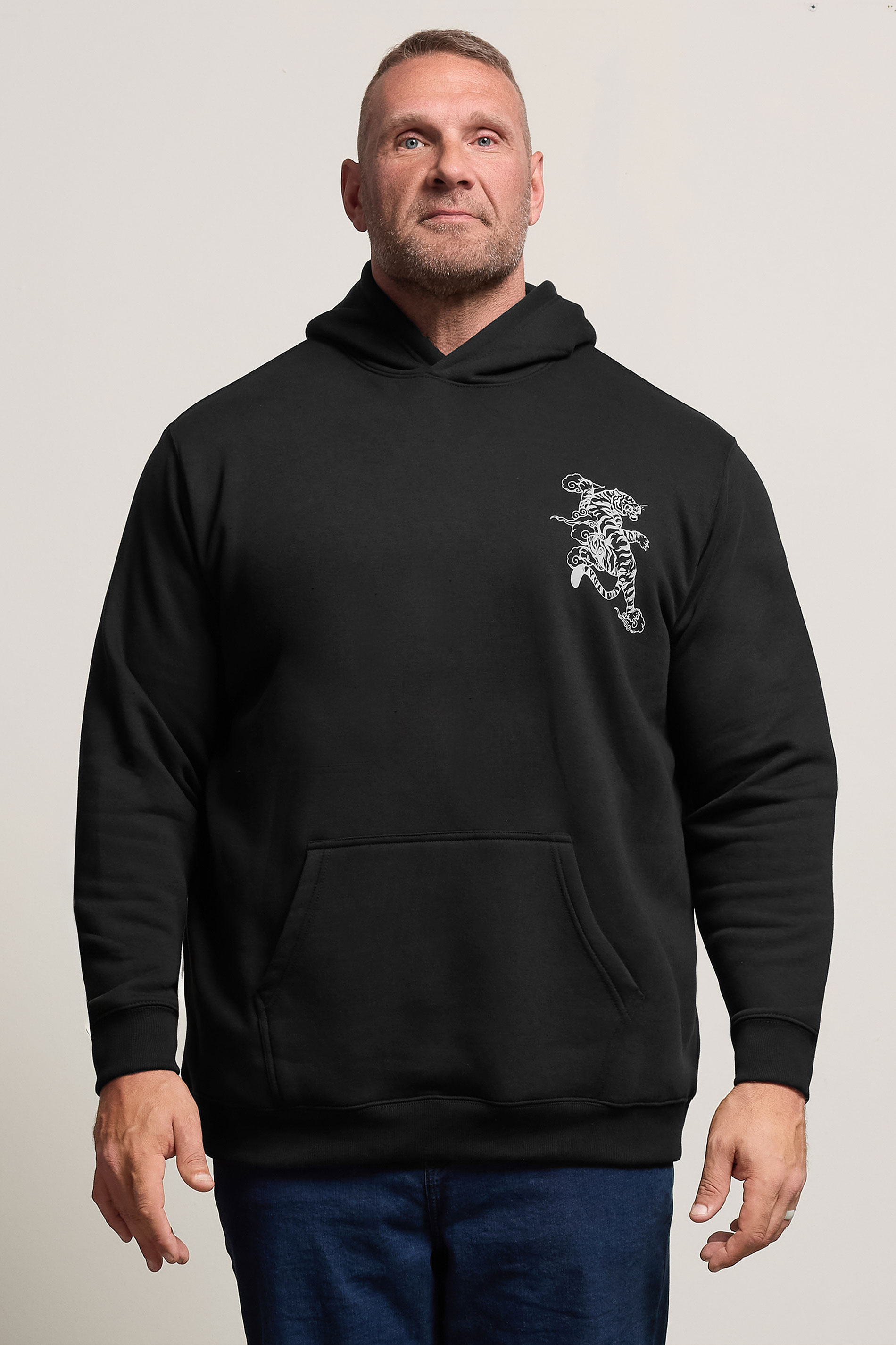 BadRhino Big & Tall Black Tiger Graphic Print Hoodie | BadRhino 1