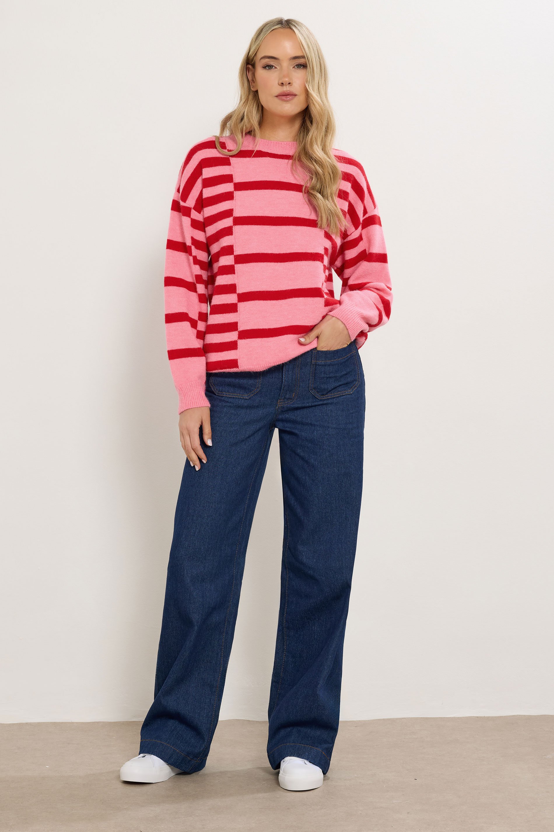 LTS Tall Pink & Red Striped Knitted Jumper | Long Tall Sally 2