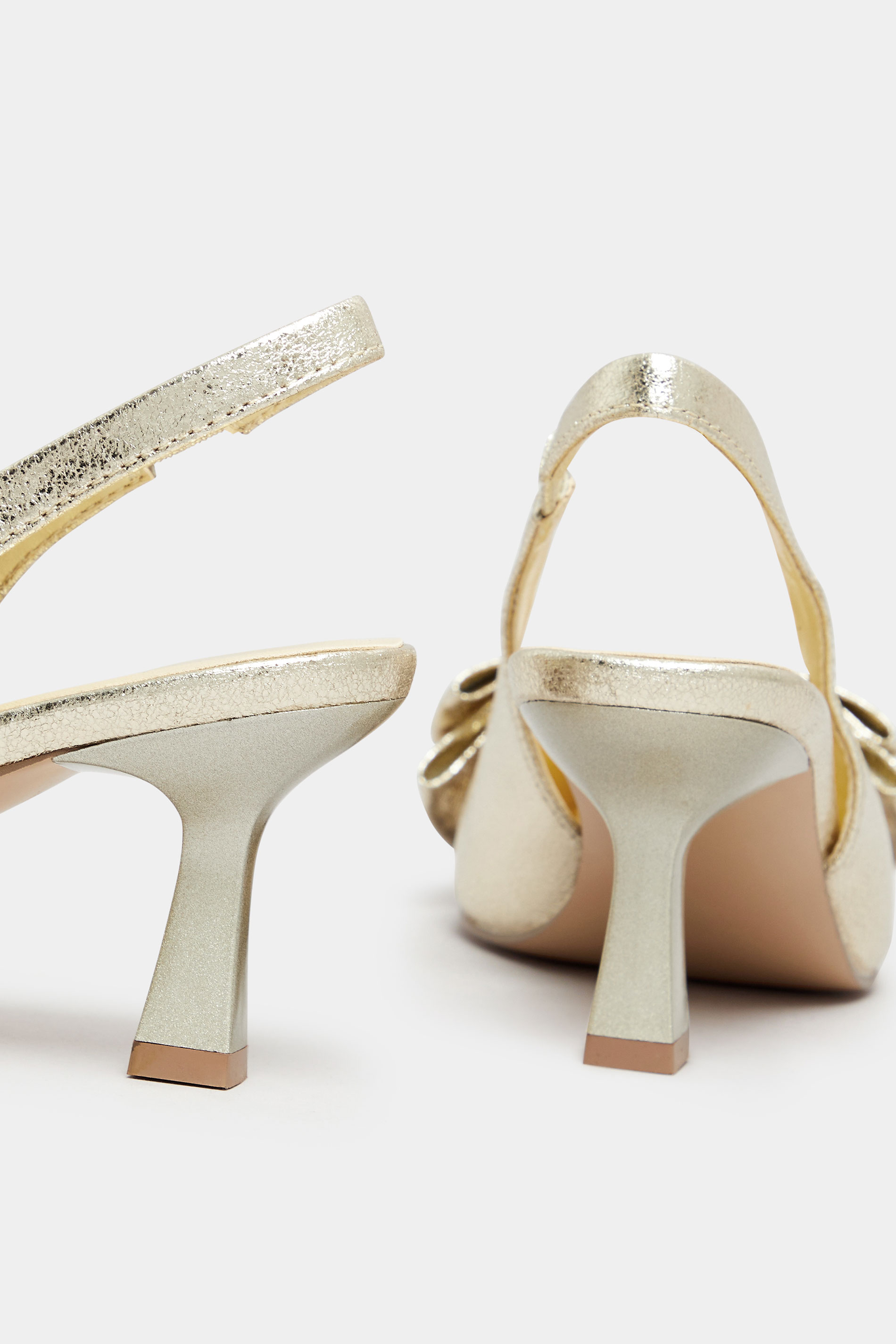 Gold Bow Front Slingback Kitten Heels in Extra Wide EEE Fit | Yours Clothing 5