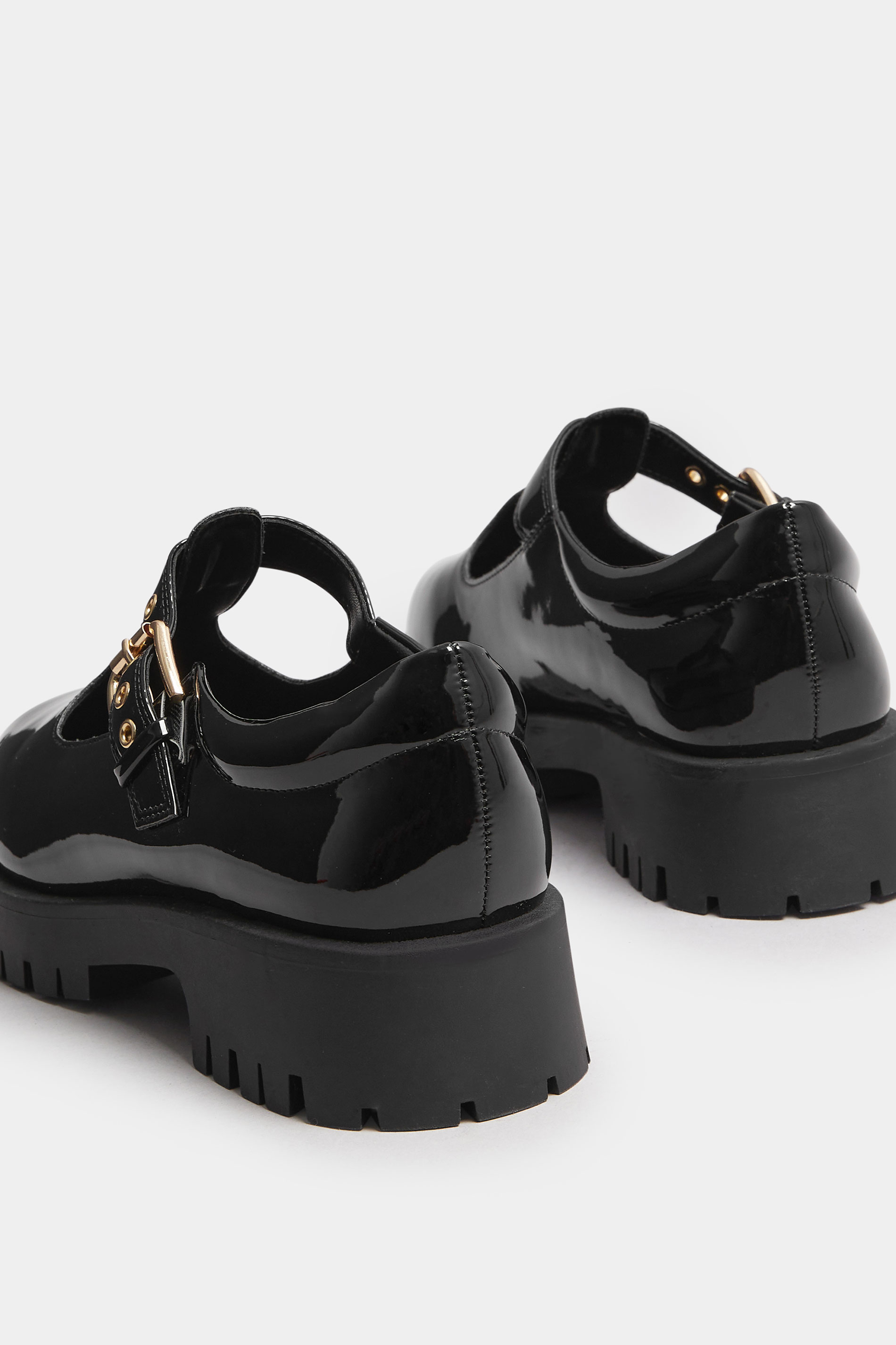 Black Patent Chunky T-Bar Mary Janes In Extra Wide EEE Fit | Yours Clothing 5