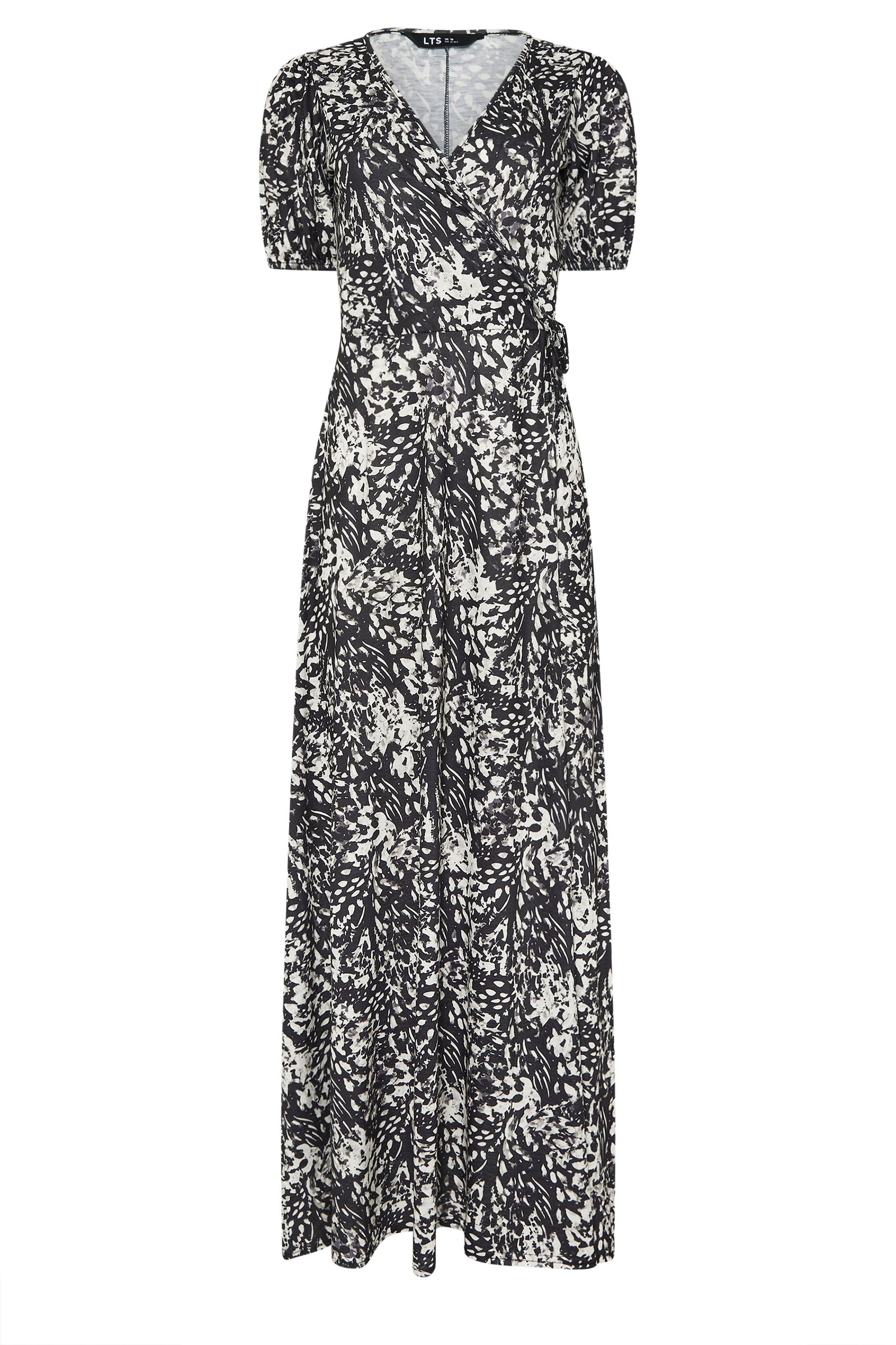 LTS Tall Black Abstract Animal Wrap Maxi Dress | Long Tall Sally 5