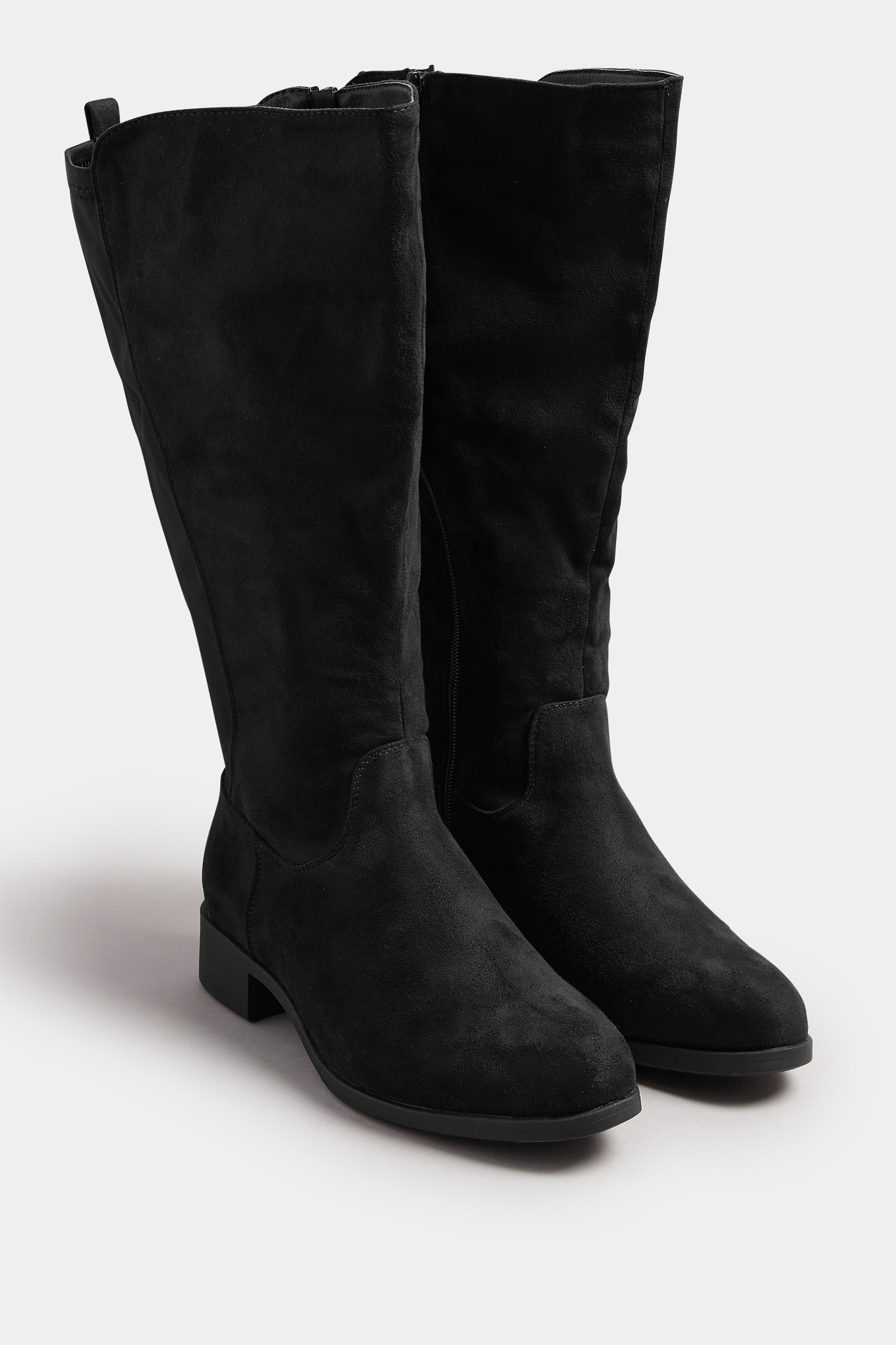 Black Faux Suede Wide Calf Knee High Boots In Extra Wide EEE Fit | Yours Clothing 2