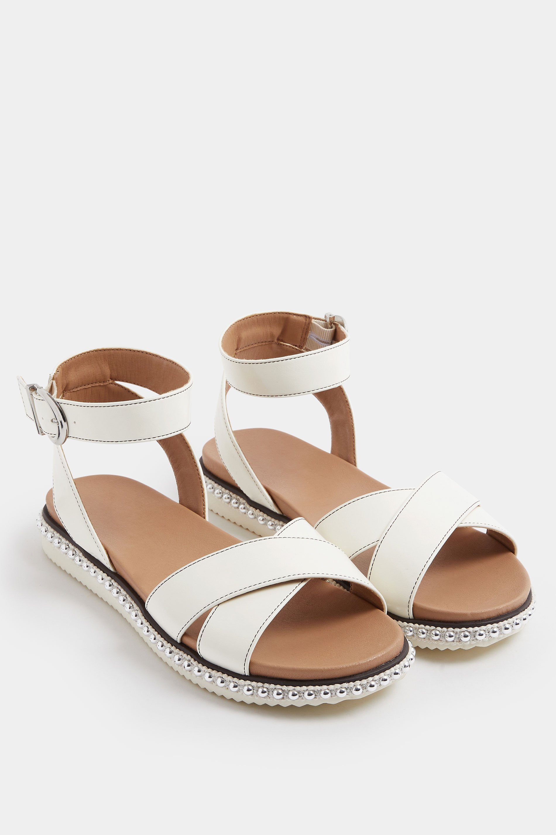 White Cross Over Strap Sandals In Wide E Fit | Yours Clothing 2