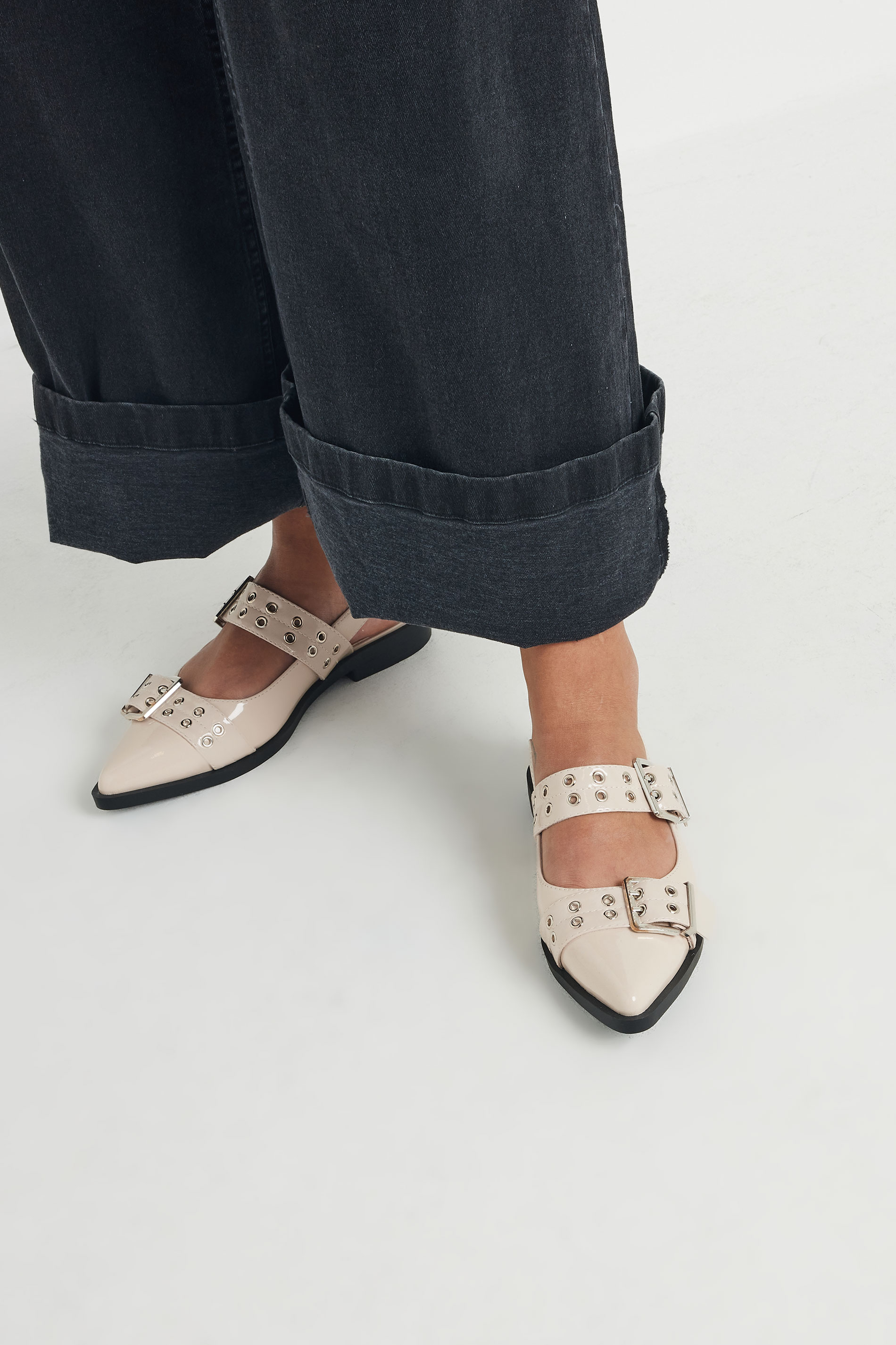 Nude Buckle Detail Pointed Slingback Flats In Wide E Fit | Yours Clothing 1