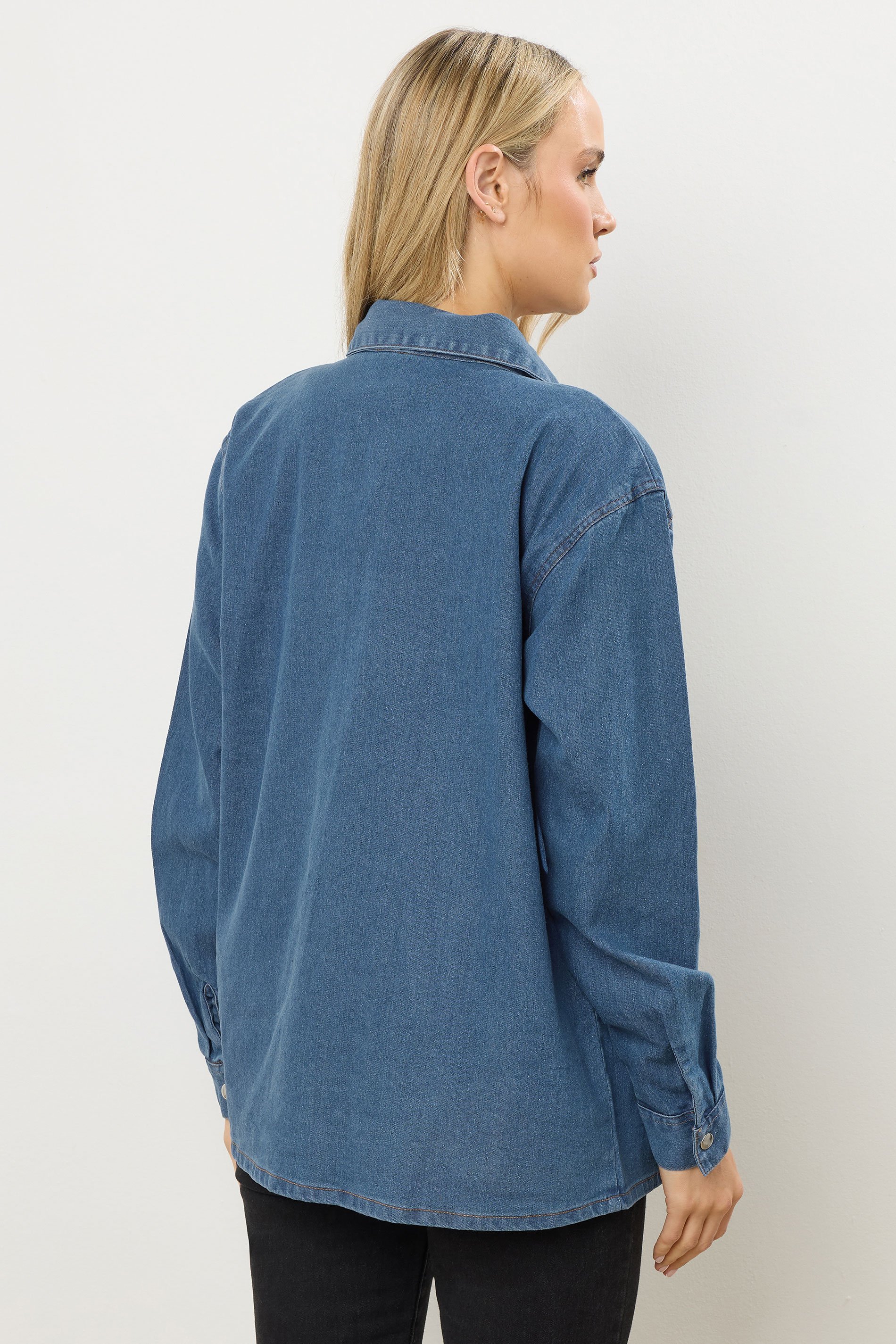 LTS Tall Blue Denim Mid Wash Shirt | Long Tall Sally 5