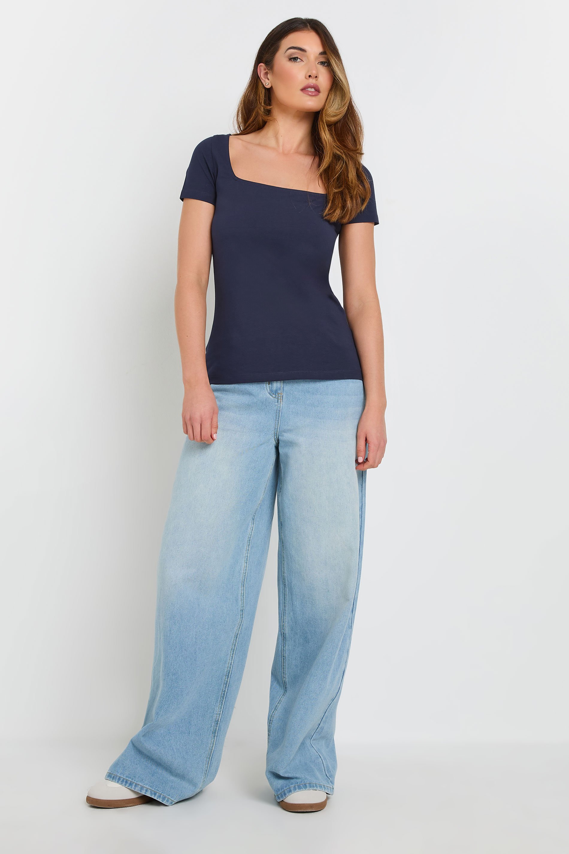 LTS Tall 2 PACK Navy Blue & White Fitted Square Neck Tops | Long Tall Sally 4