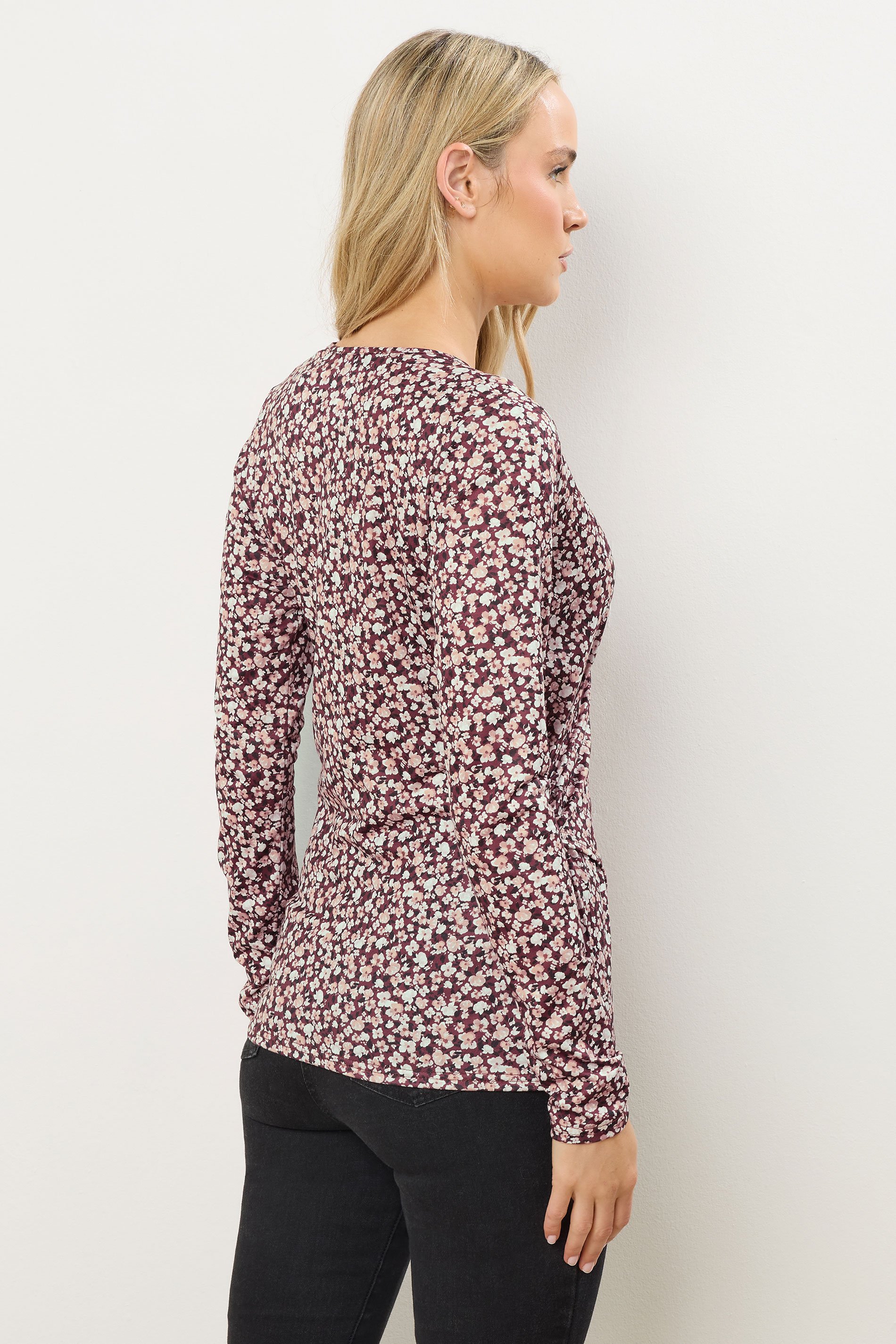 LTS Tall Berry Red Ditsy Floral Wrap Top | Long Tall Sally 3