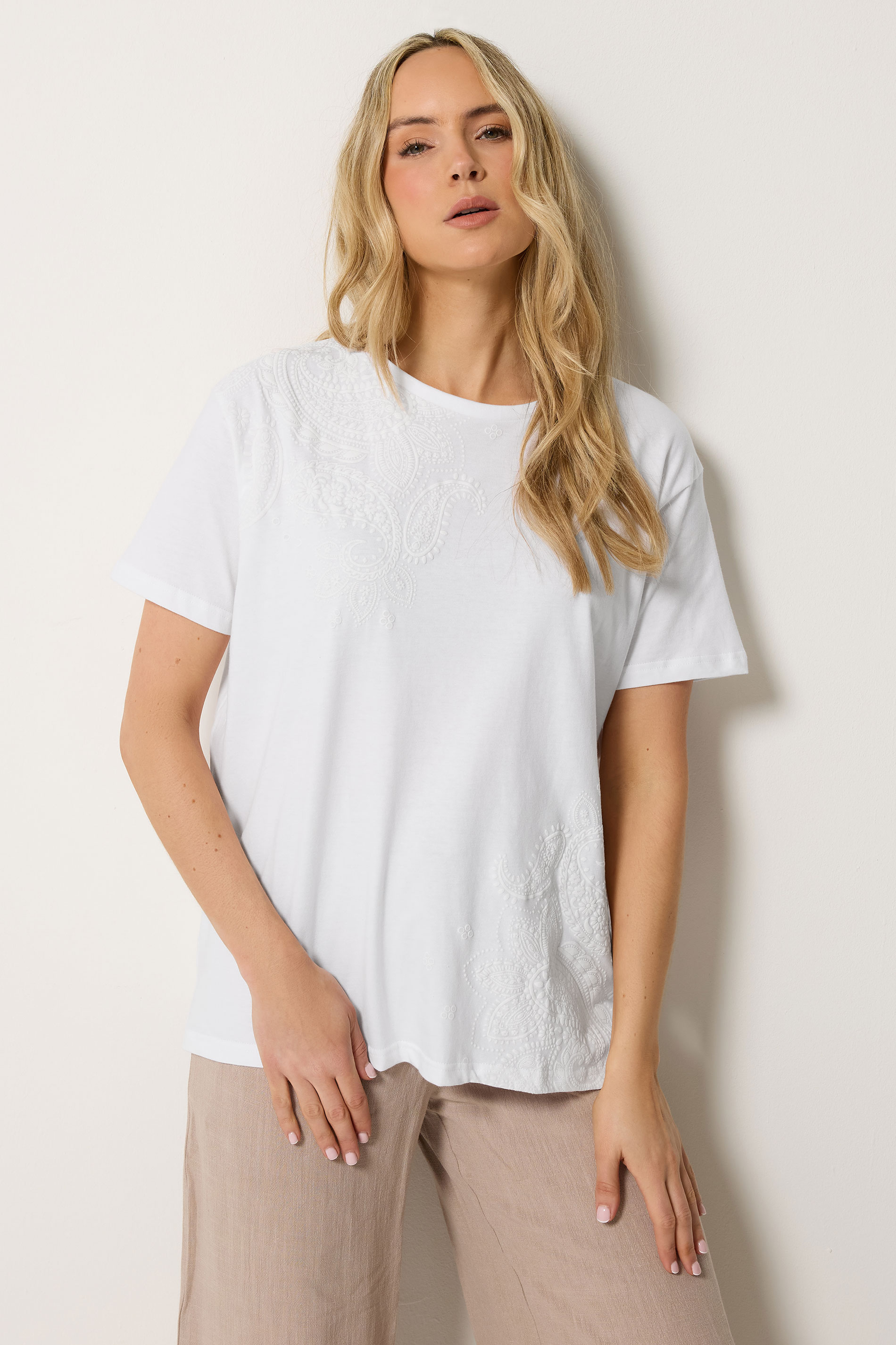 LTS Tall Women's White Paisley Cotton T-Shirt | Long Tall Sally 3