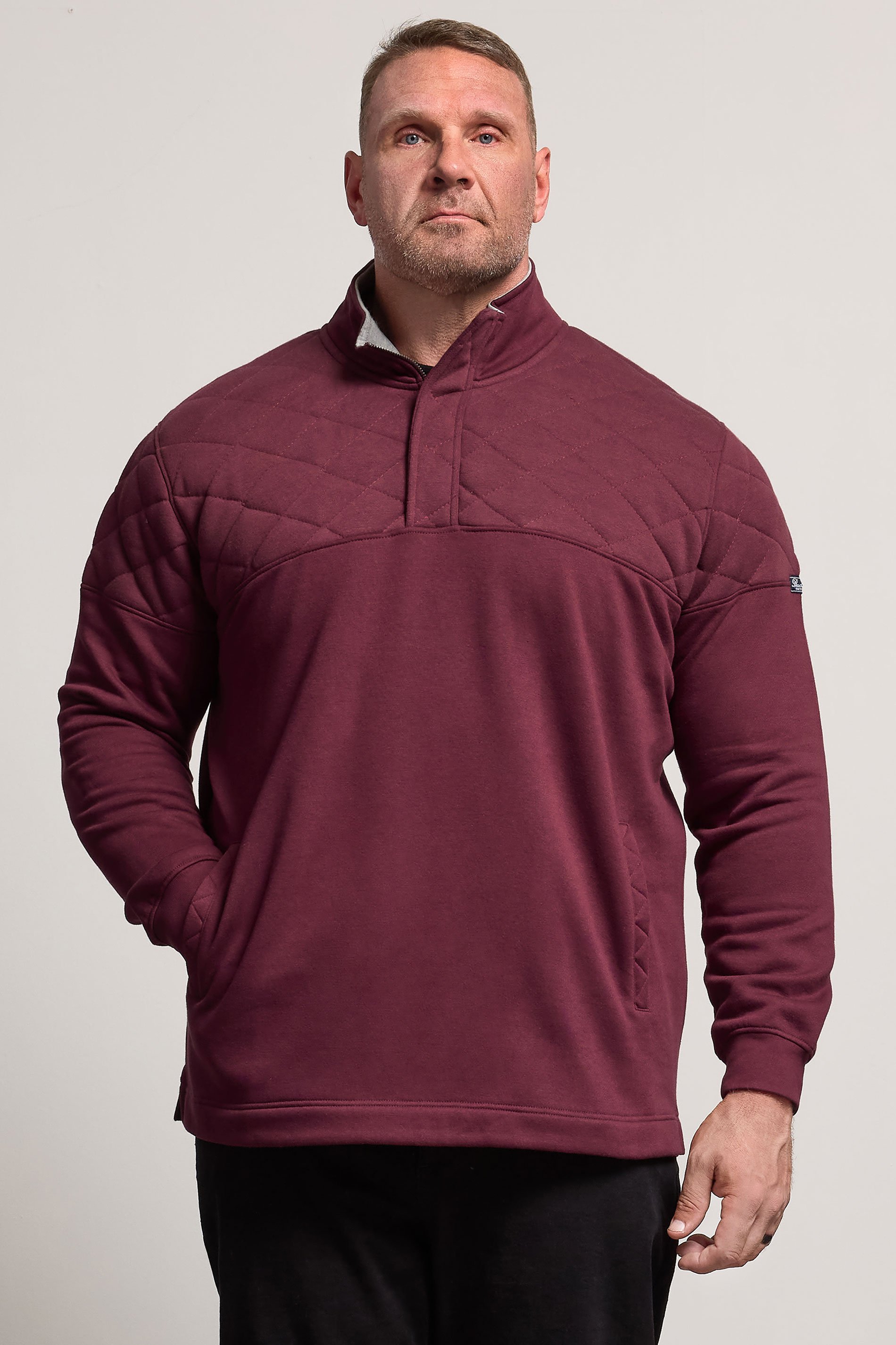 BadRhino Big & Tall Burgundy Red Diamond Quilted Quarter Zip Sweatshirt | BadRhino 1