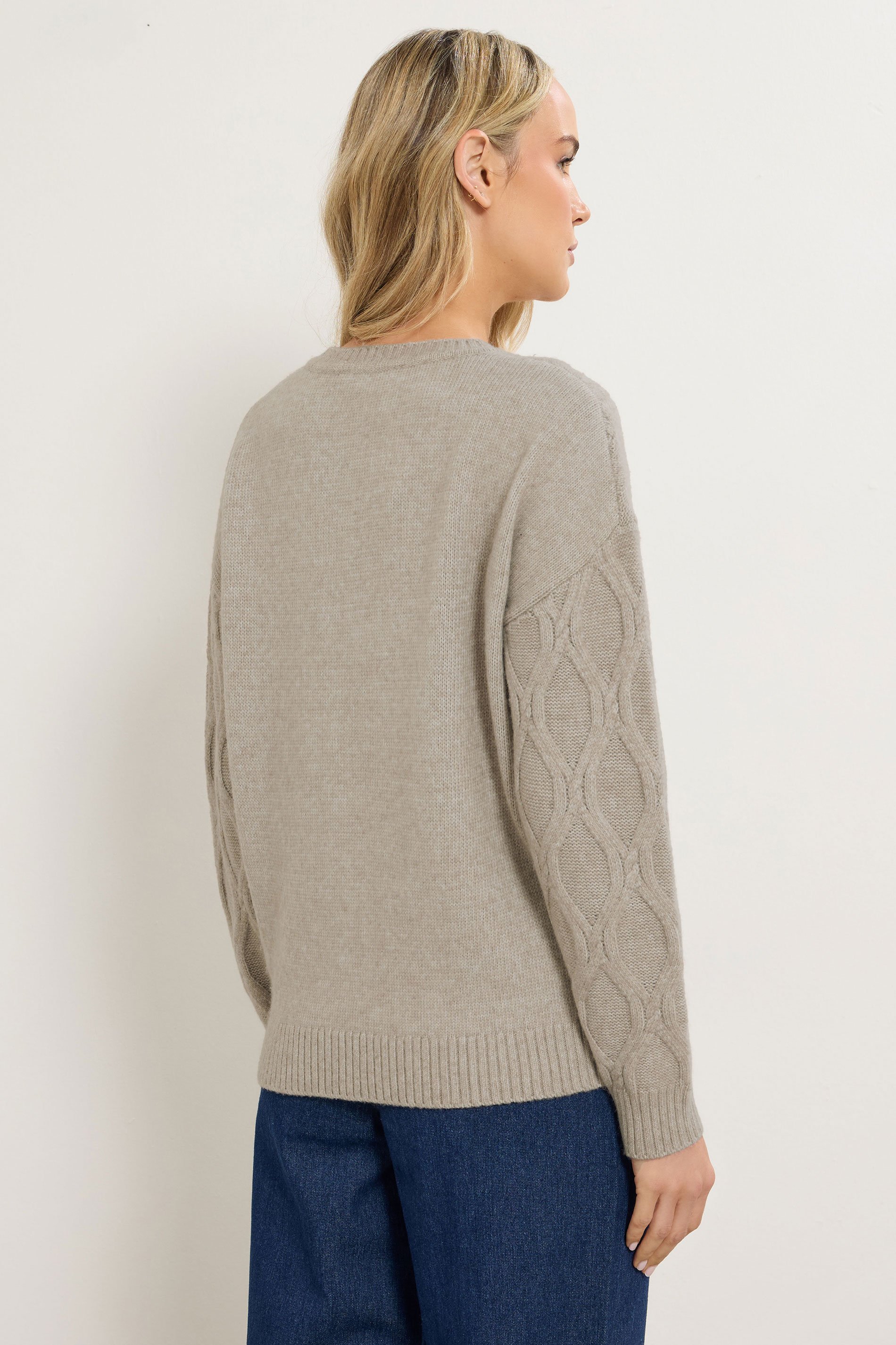 LTS Tall Natural Brown Cable Knit Jumper | Long Tall Sally 3