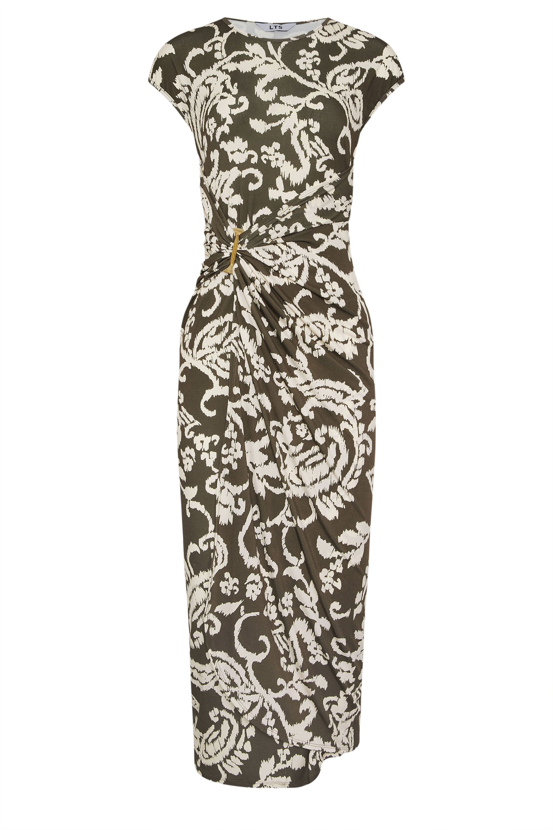 LTS Tall Chocolate Brown Paisley Drape Buckle Midi Dress | Long Tall Sally 6