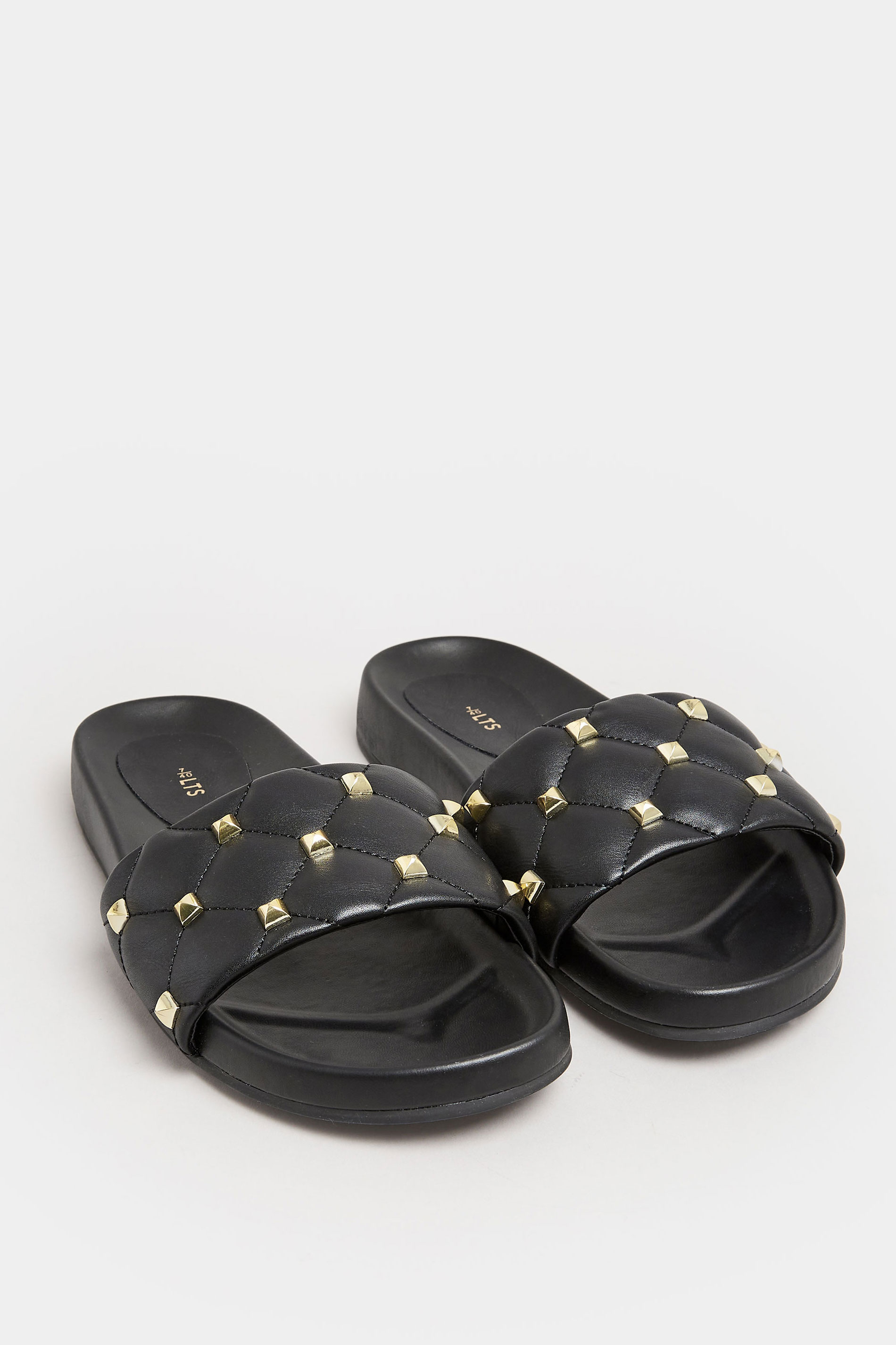 LTS Black Stud Quilted Sliders In Standard Fit | Long Tall Sally 2