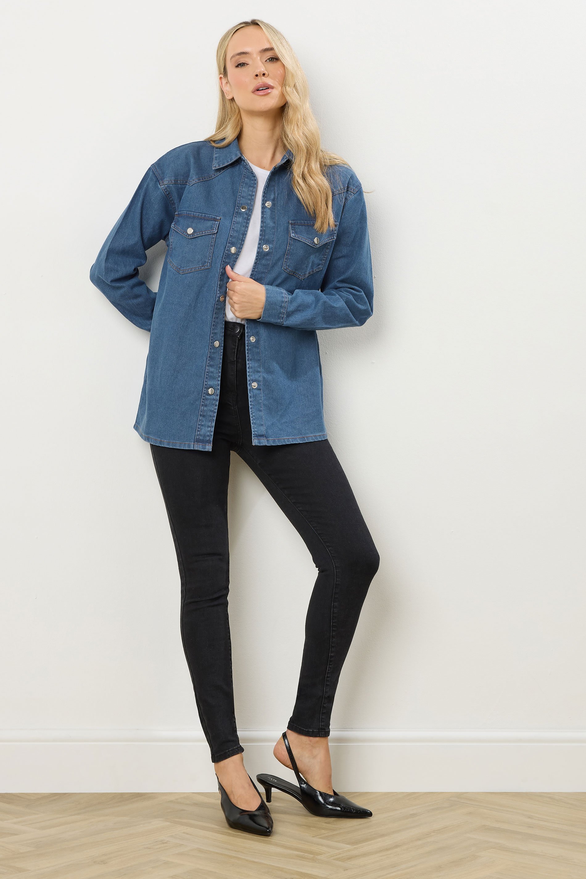 LTS Tall Blue Denim Mid Wash Shirt | Long Tall Sally 3