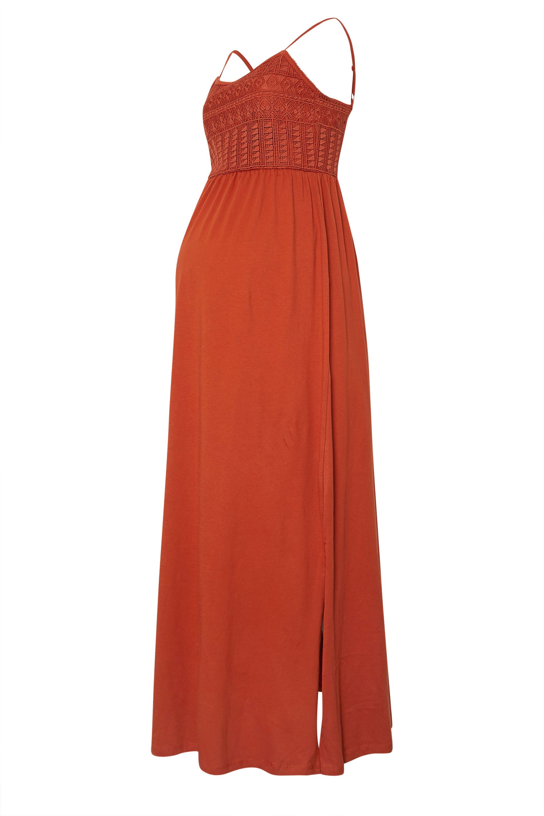 LTS Tall Maternity Rust Orange Cotton Crochet Bust Maxi Dress | Long Tall Sally 5