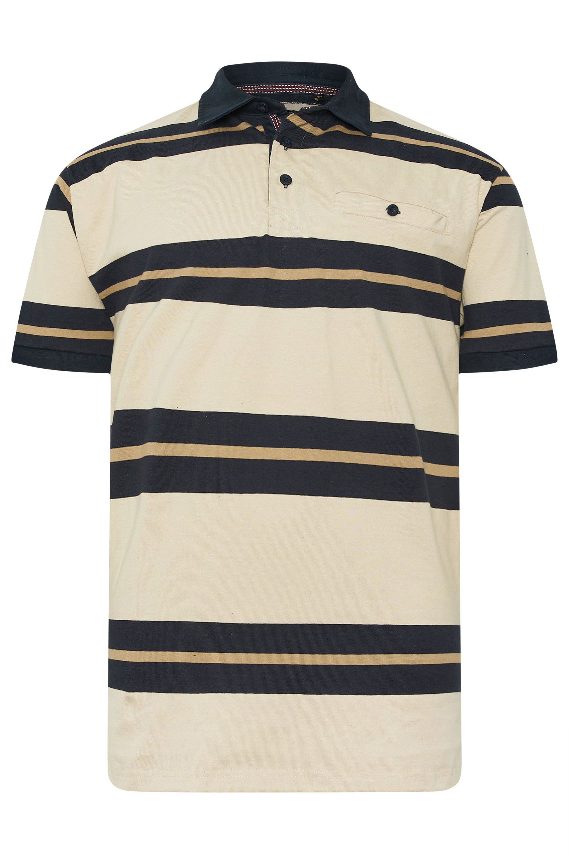 KAM Stone Brown Striped Short Sleeve Rugby Polo Shirt | BadRhino 4