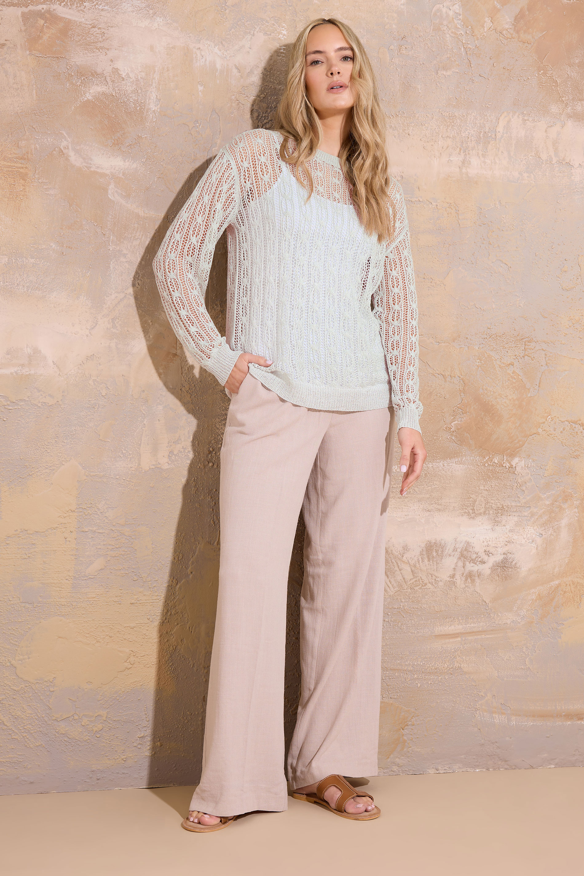 LTS Tall Women's Light Grey Metallic Crochet Jumper | Long Tall Sally 2