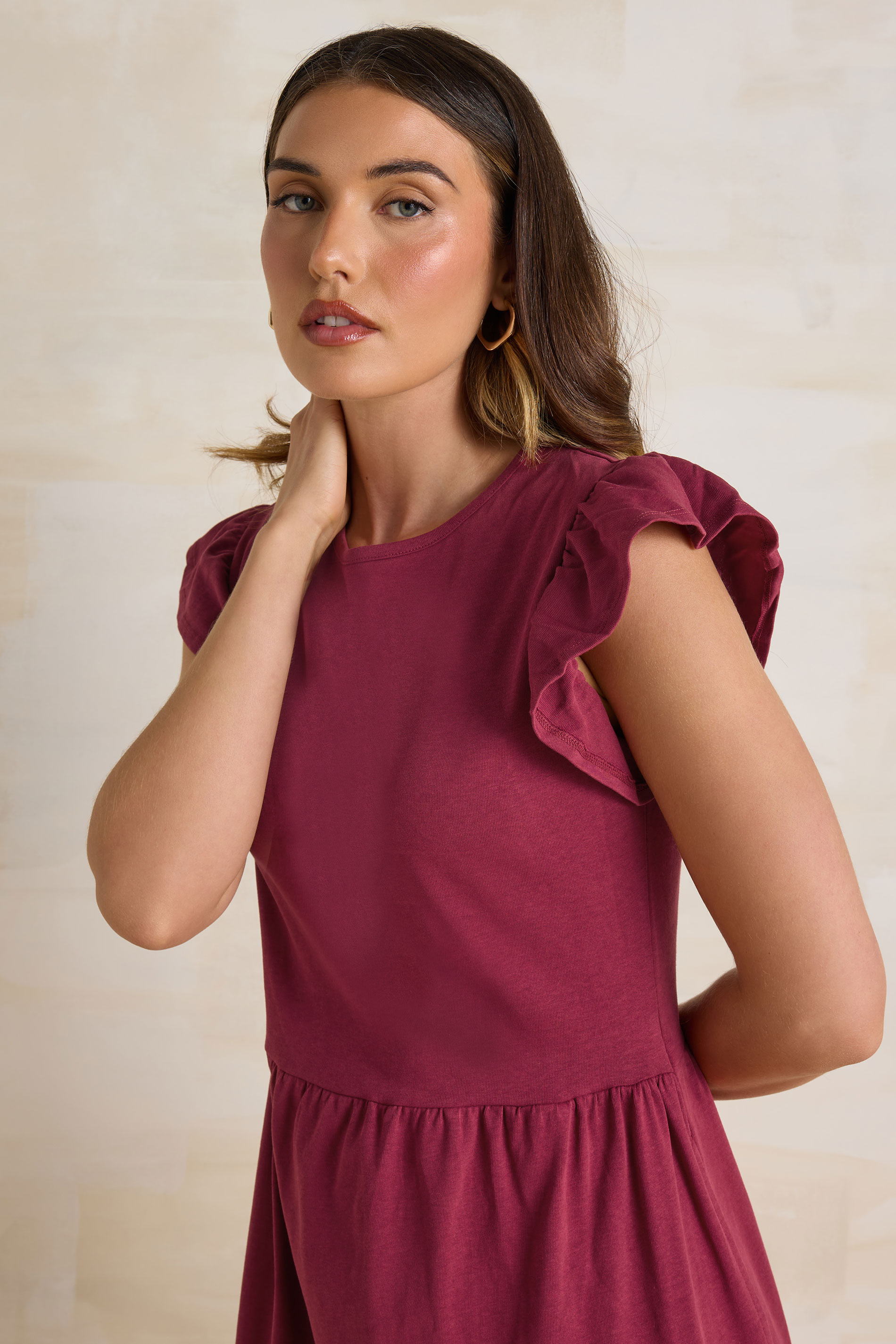 LTS Tall Dark Red Frill Sleeve Maxi Dress | Long Tall Sally 5