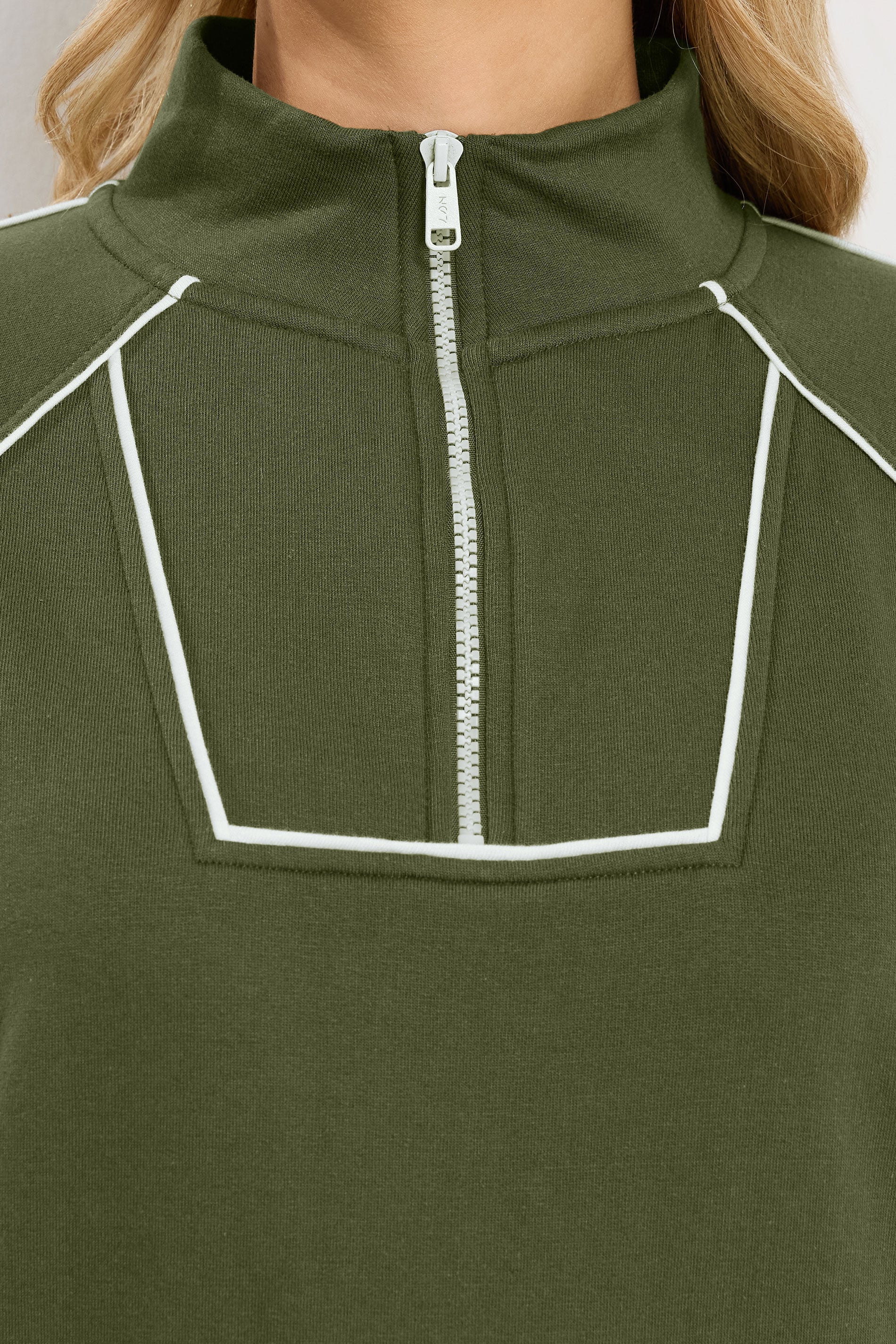 LTS Tall Women's Khaki Green Pipe Detail Quarter Zip Sweatshirt | Long Tall Sally 4