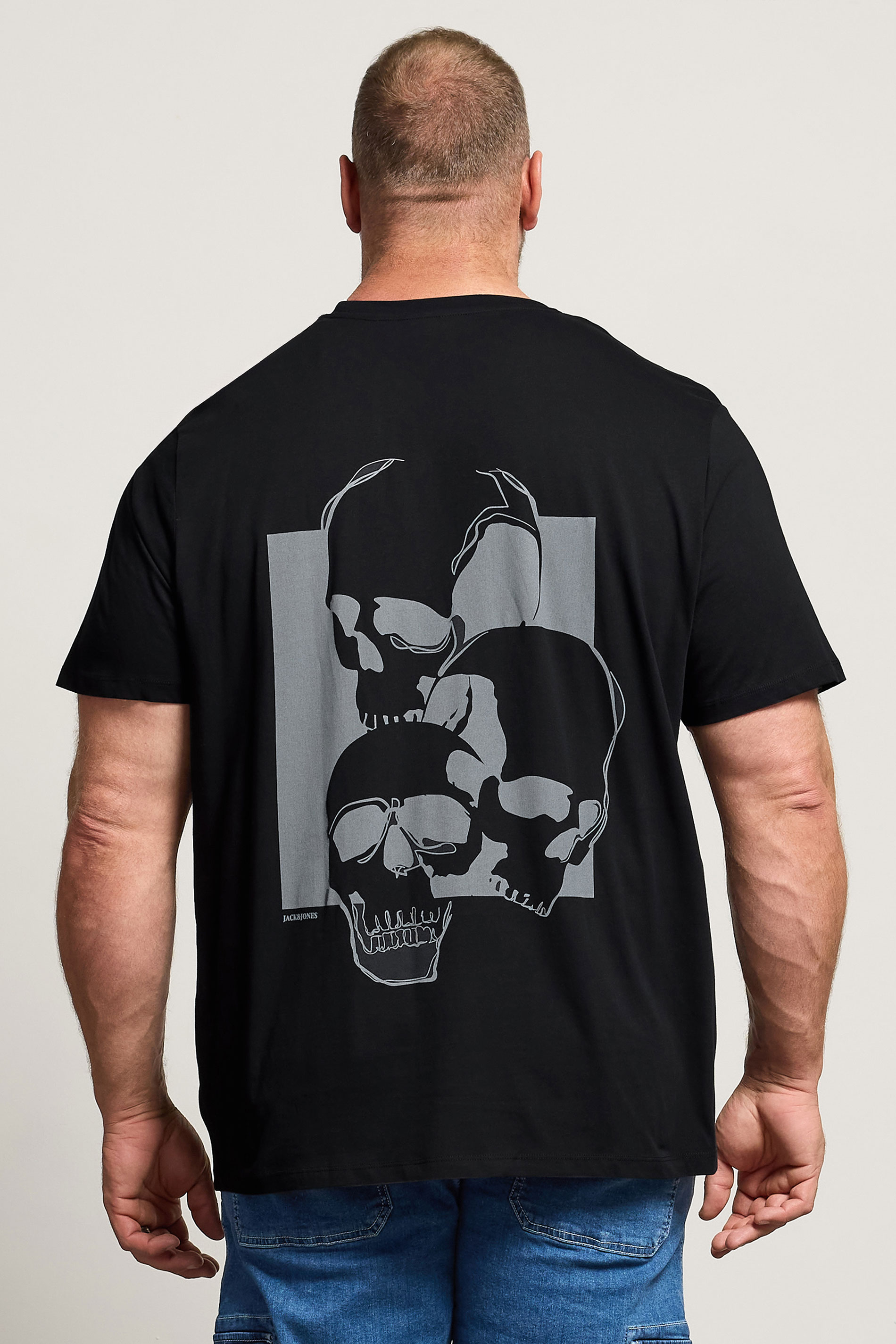 JACK & JONES Big & Tall Black & Grey Skull Graphic T-Shirt | BadRhino 3
