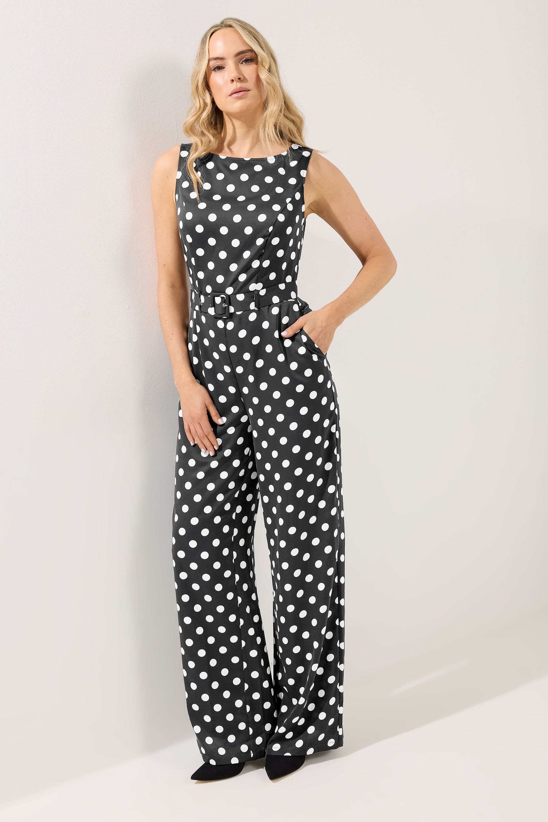 LTS Tall Women's Black Polka Dot Wide Leg Jumpsuit | Long Tall Sally 3