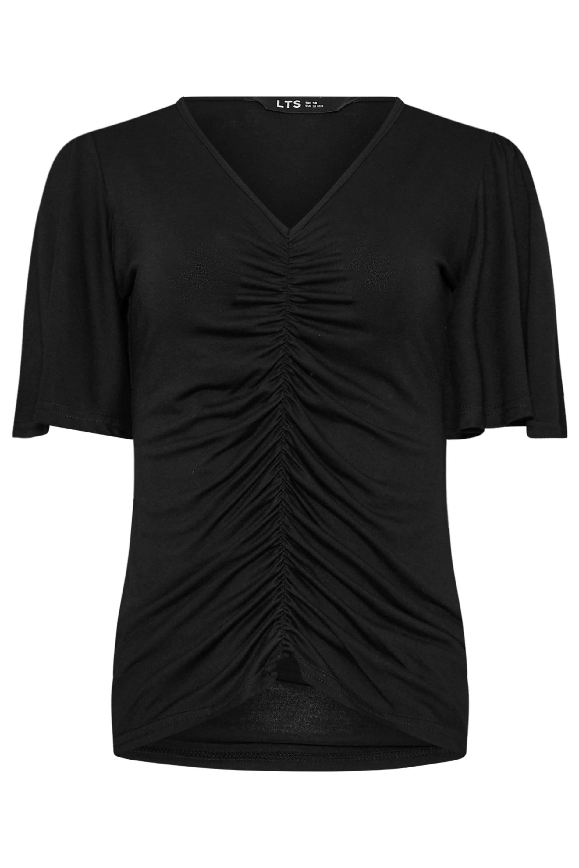 LTS Tall Black Angel Sleeve Ruched Front Top | Long Tall Sally