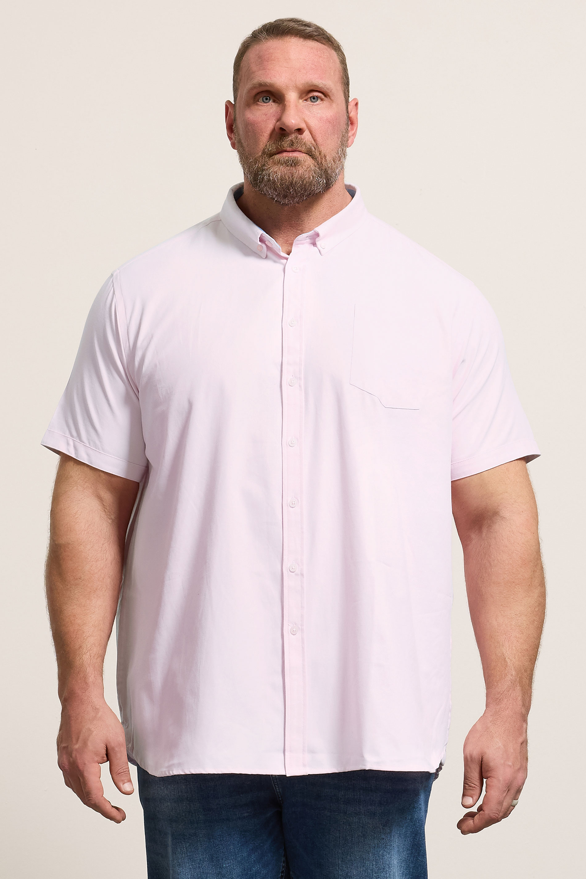 D555 Big & Tall Pink Short Sleeve Oxford Shirt | BadRhino 3