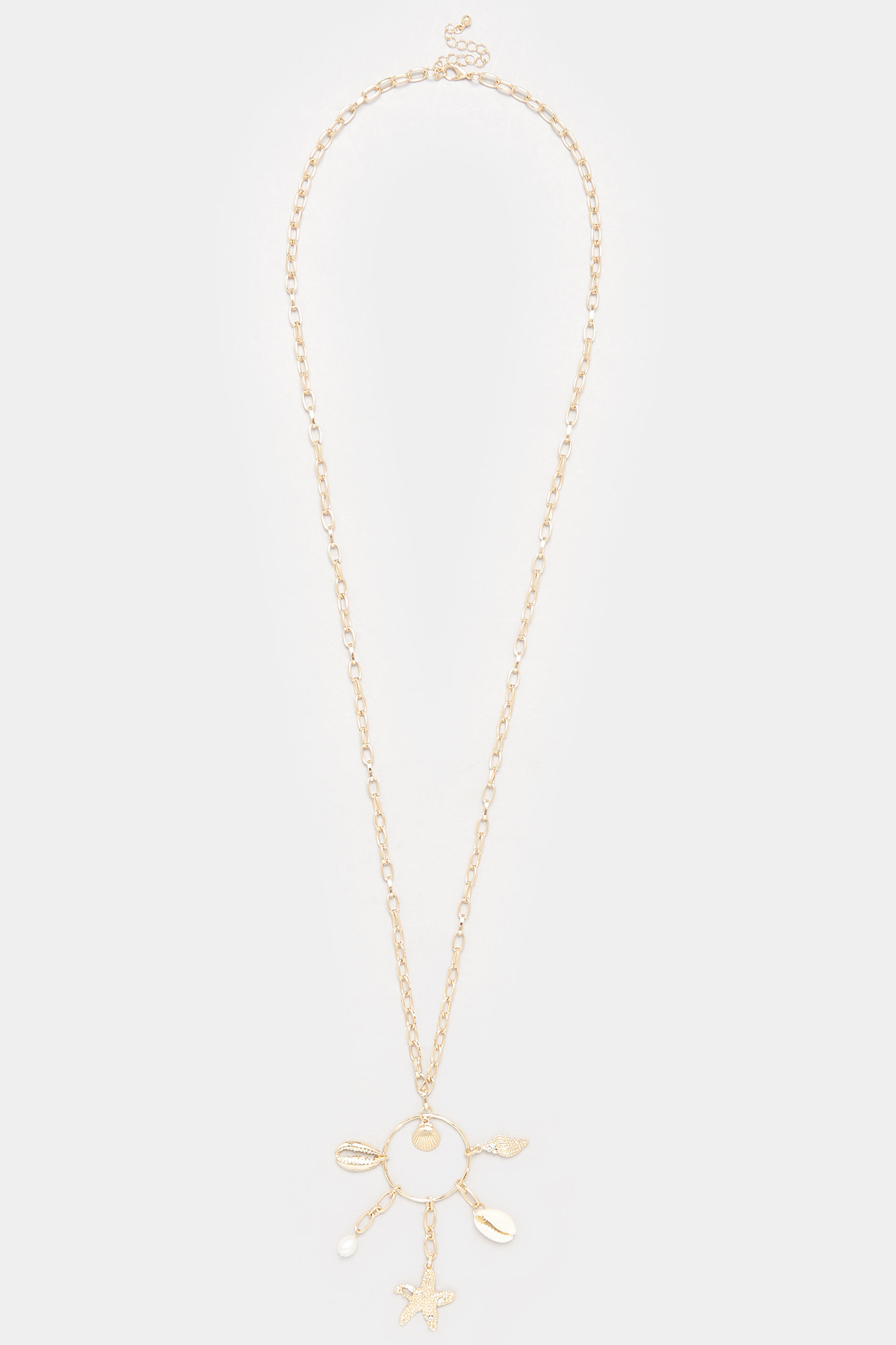 Gold Tone Shell & Starfish Pendant Long Necklace | Yours Clothing 2